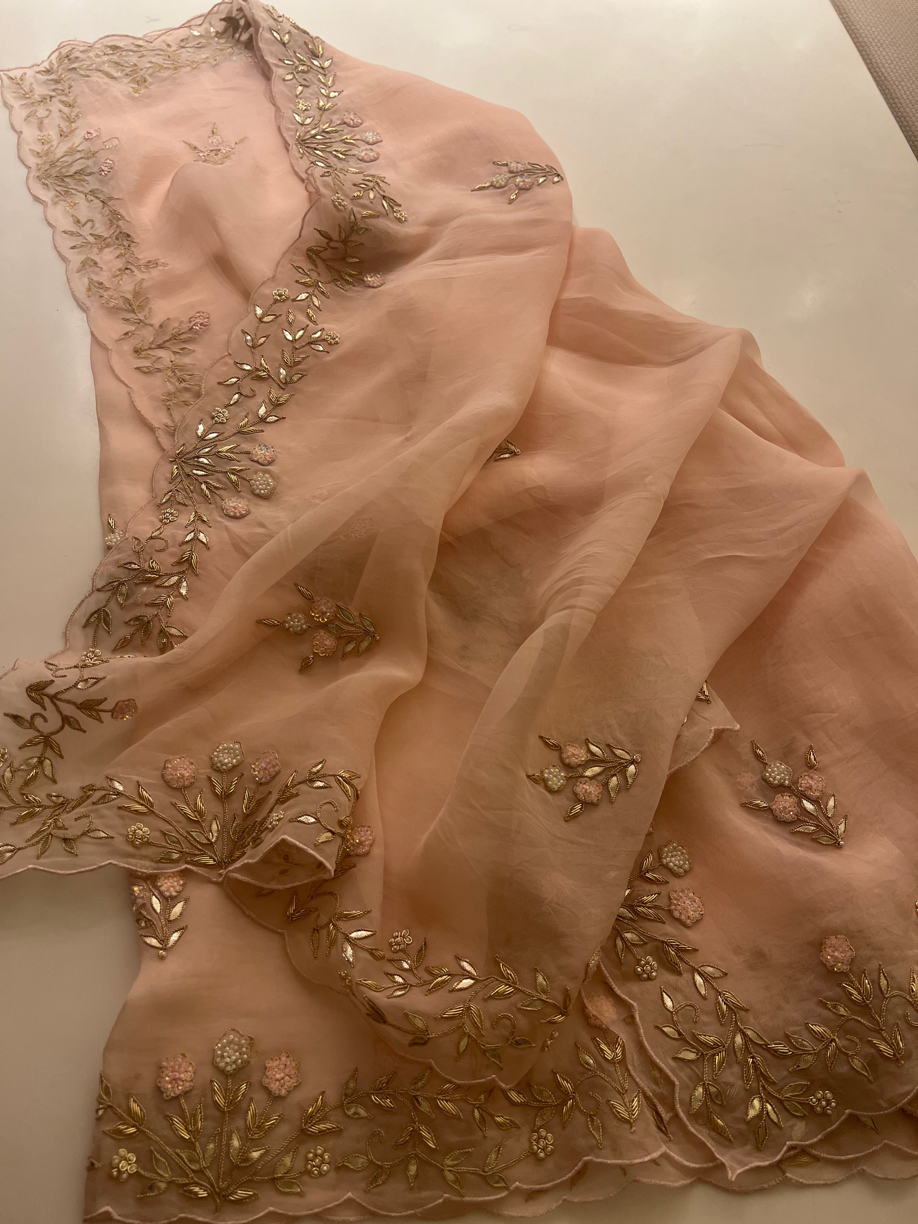 Powder pink organza saree