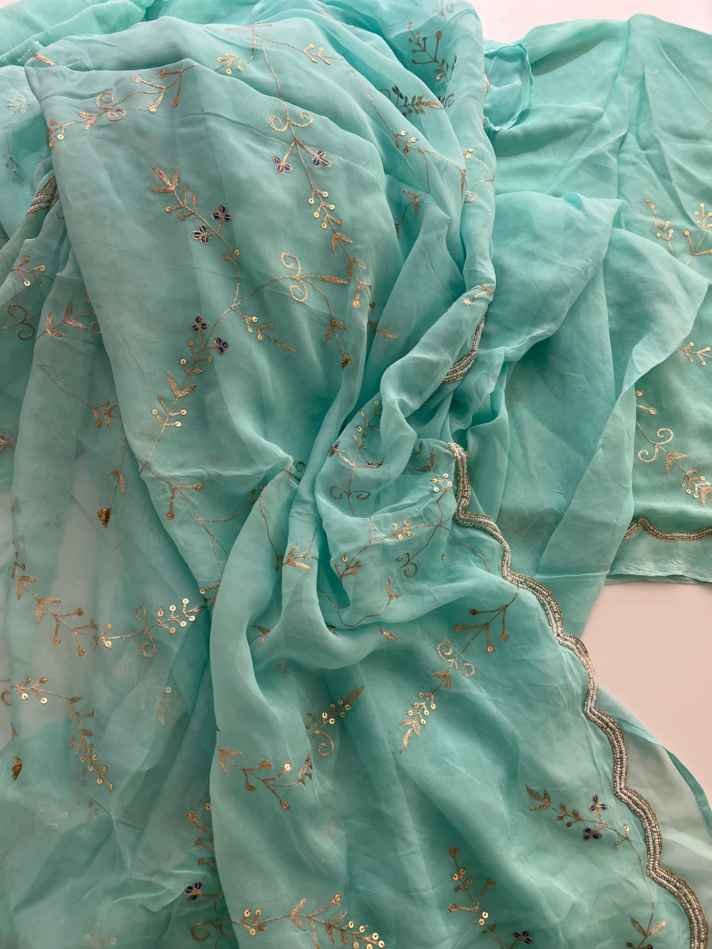 Aqua organza saree