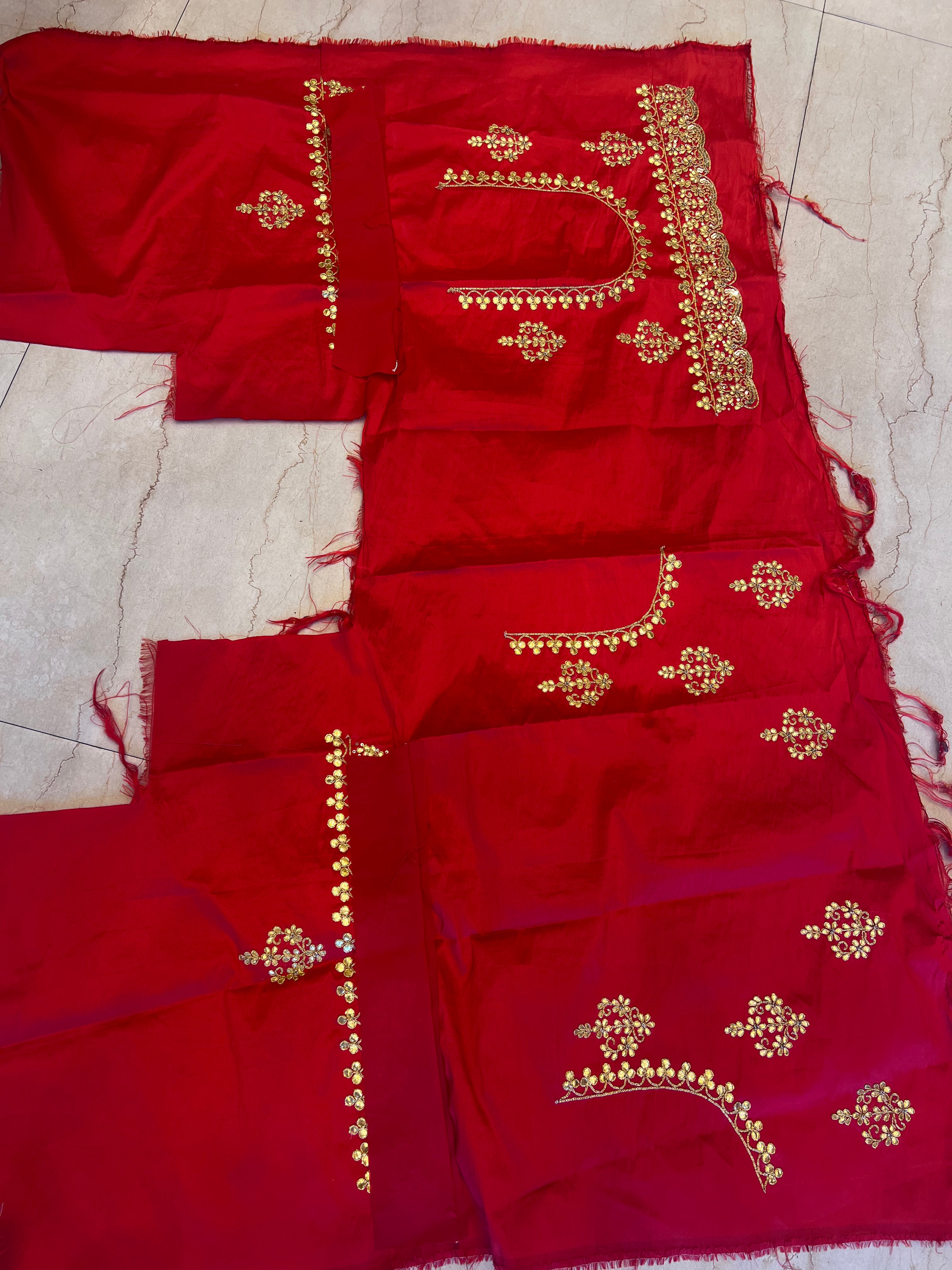 Red handwork gotapatti lehenga