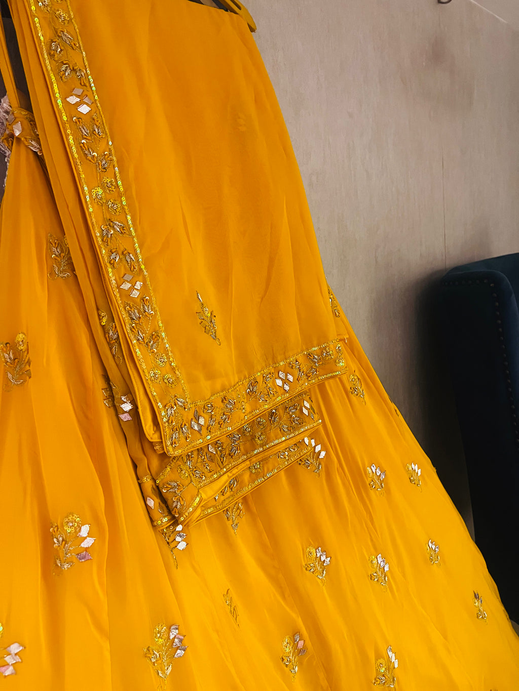 Haldi Yellow Katcha gota Rani Sa lehenga set