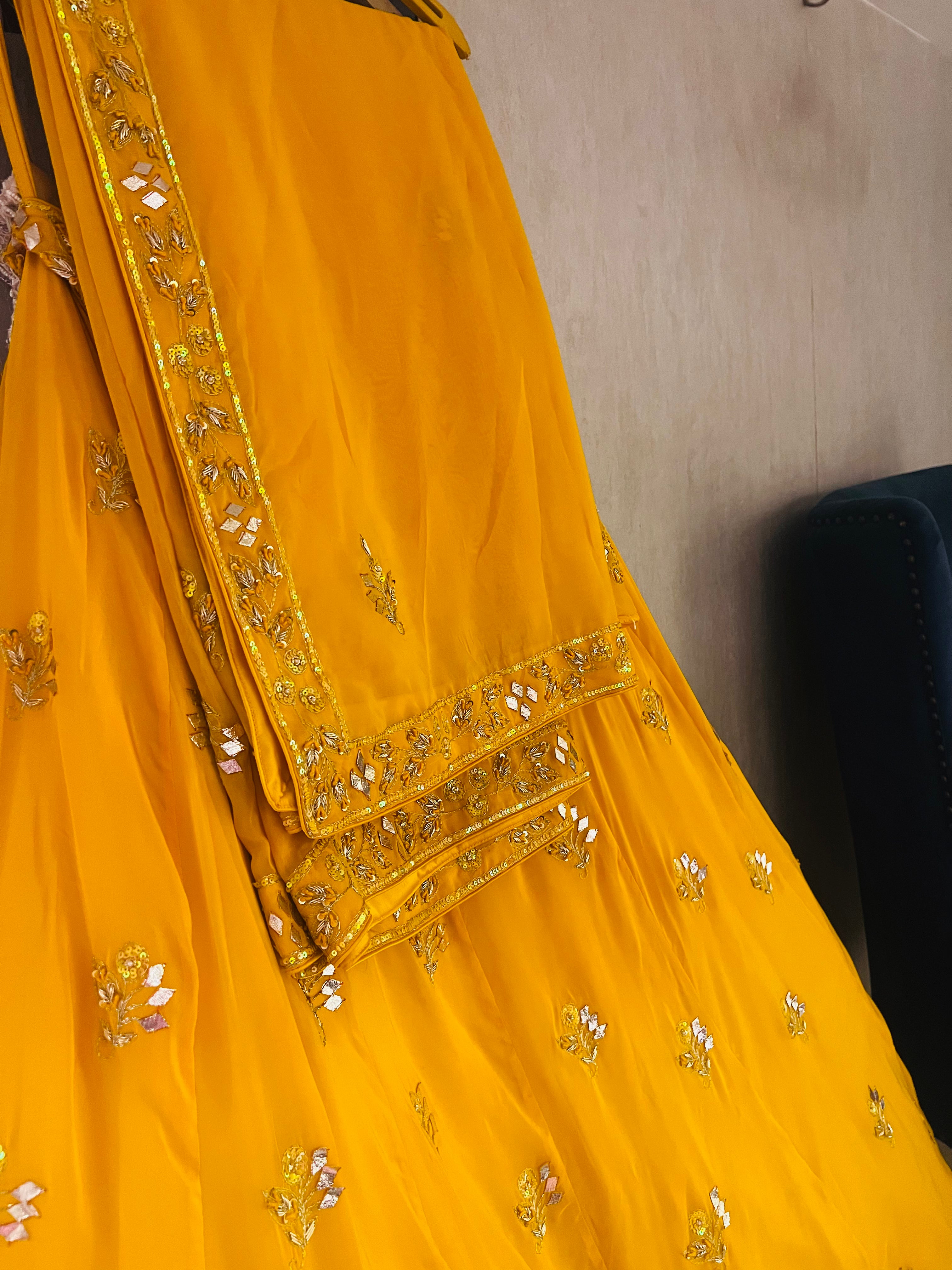 Haldi Yellow Katcha gota Rani Sa lehenga set