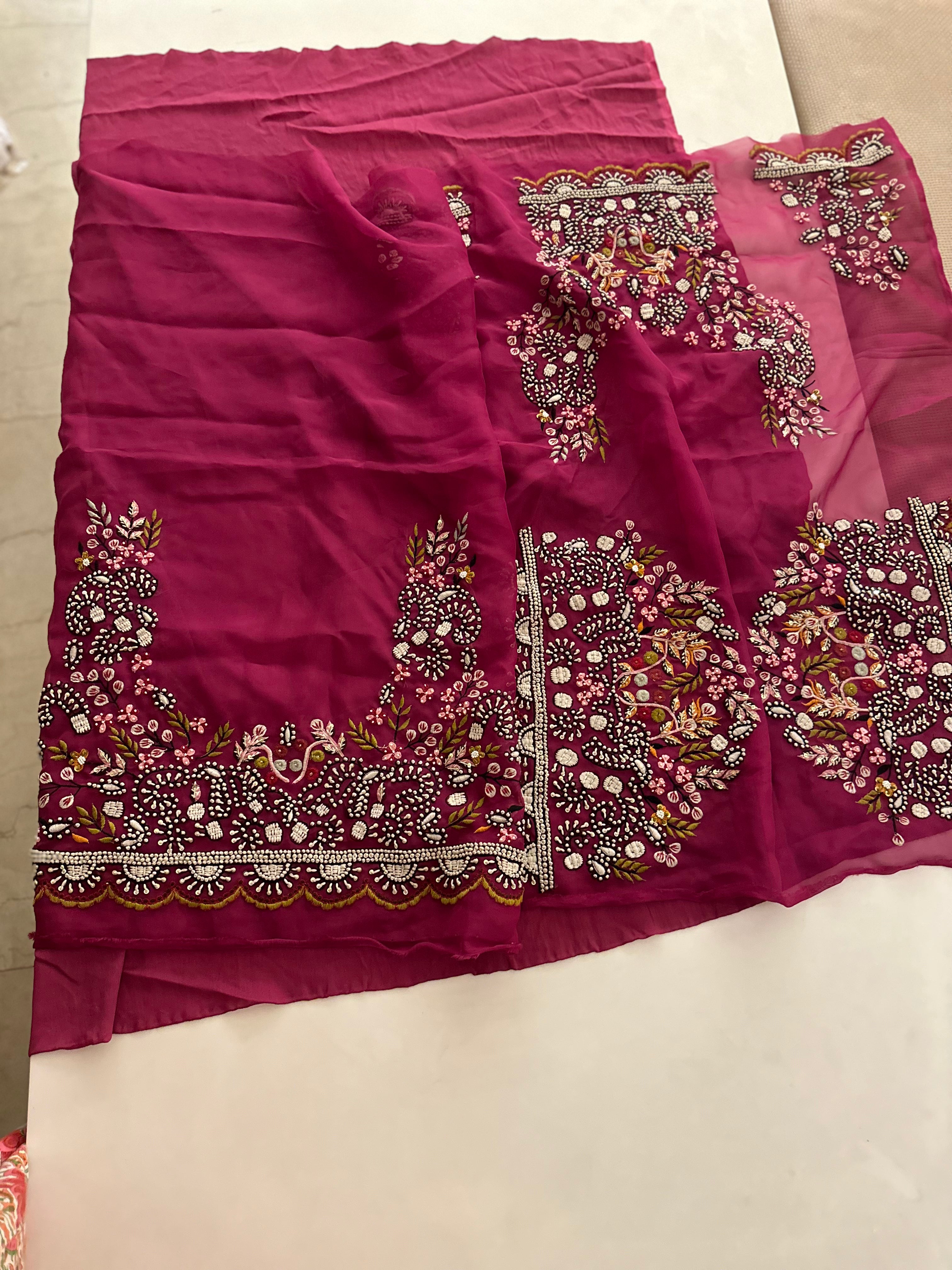 Wine Resham Hand embroidered saree