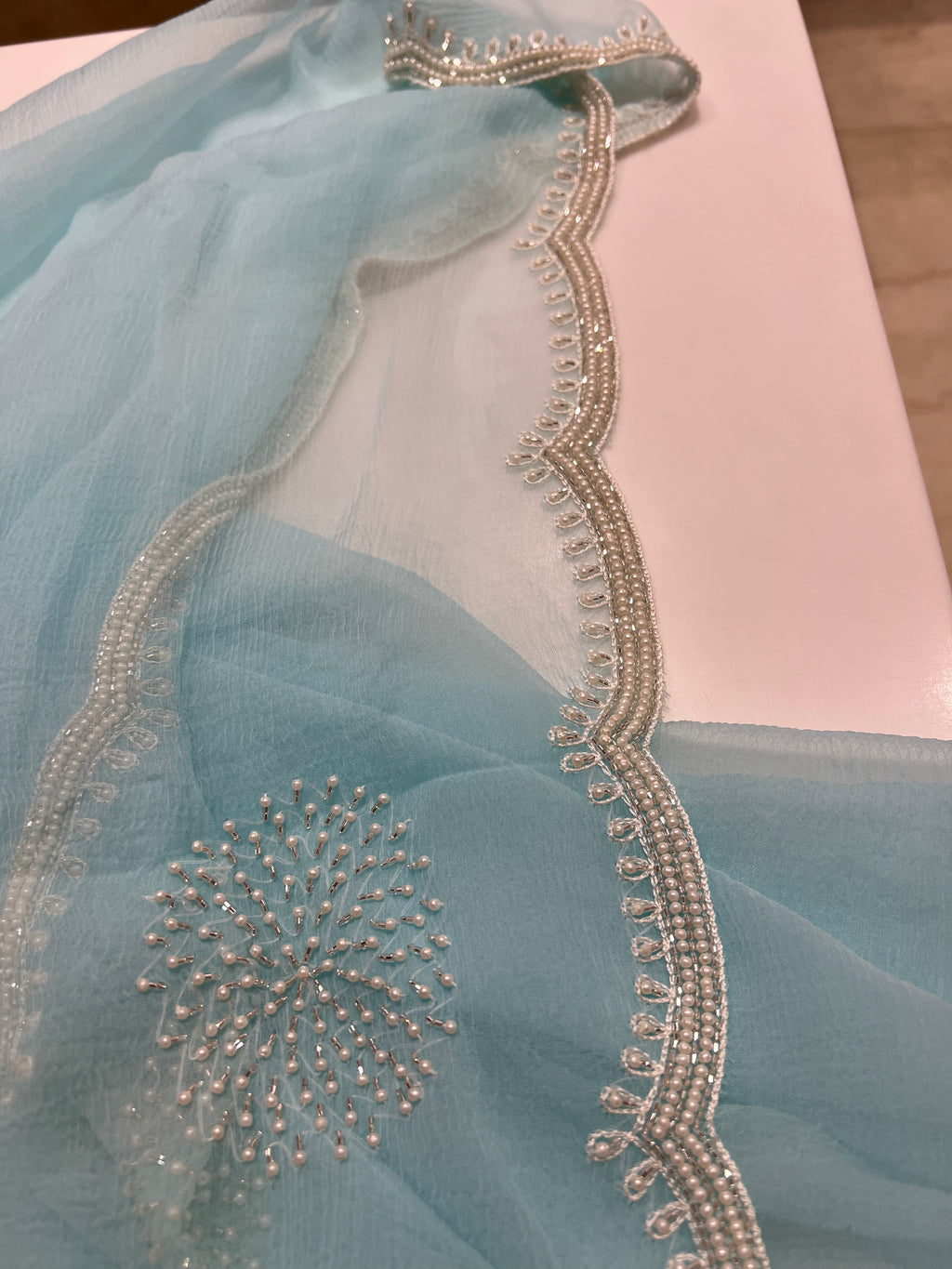 Aqua chiffon saree