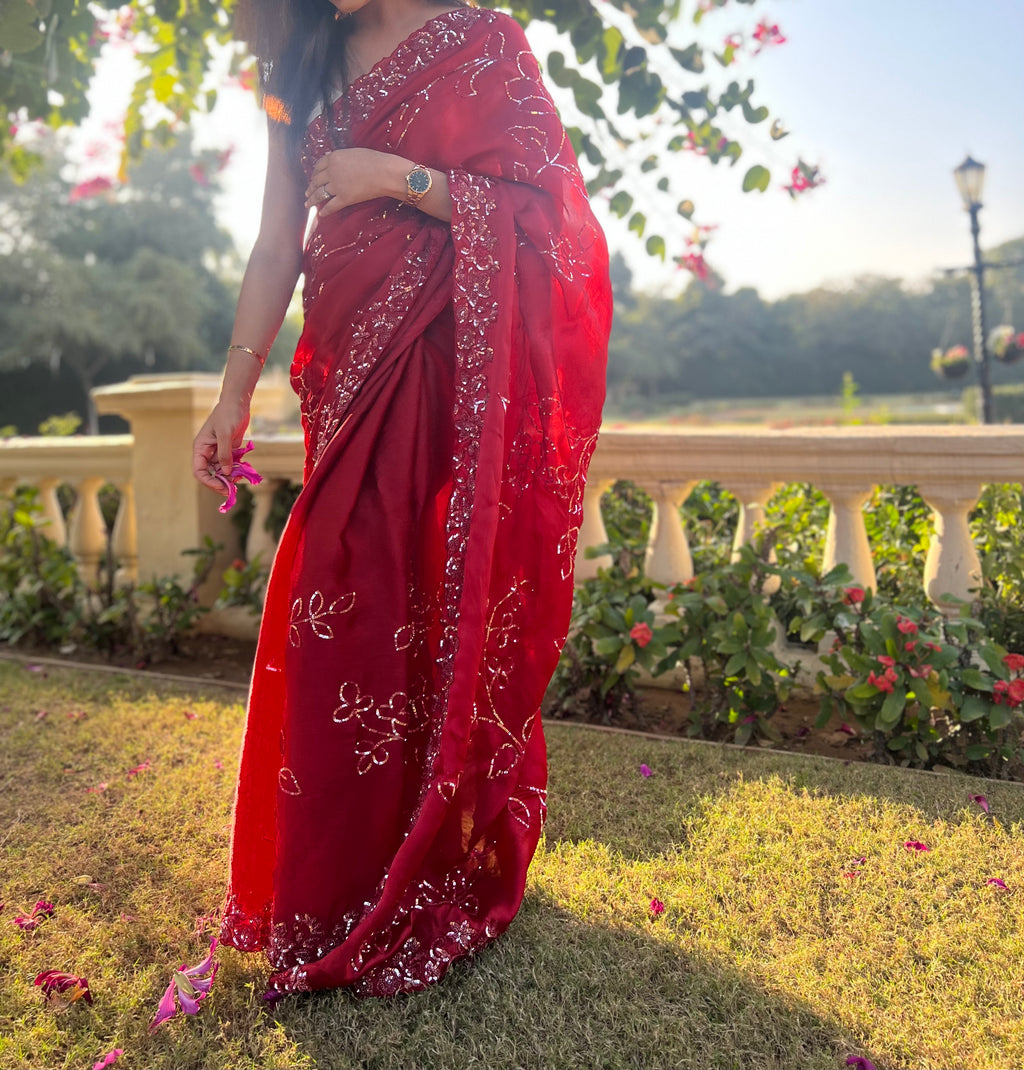 Hot Red cocktail saree