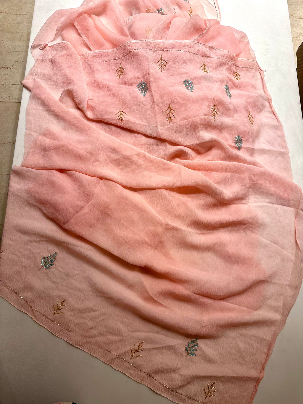 Pretty Peach chiffon saree