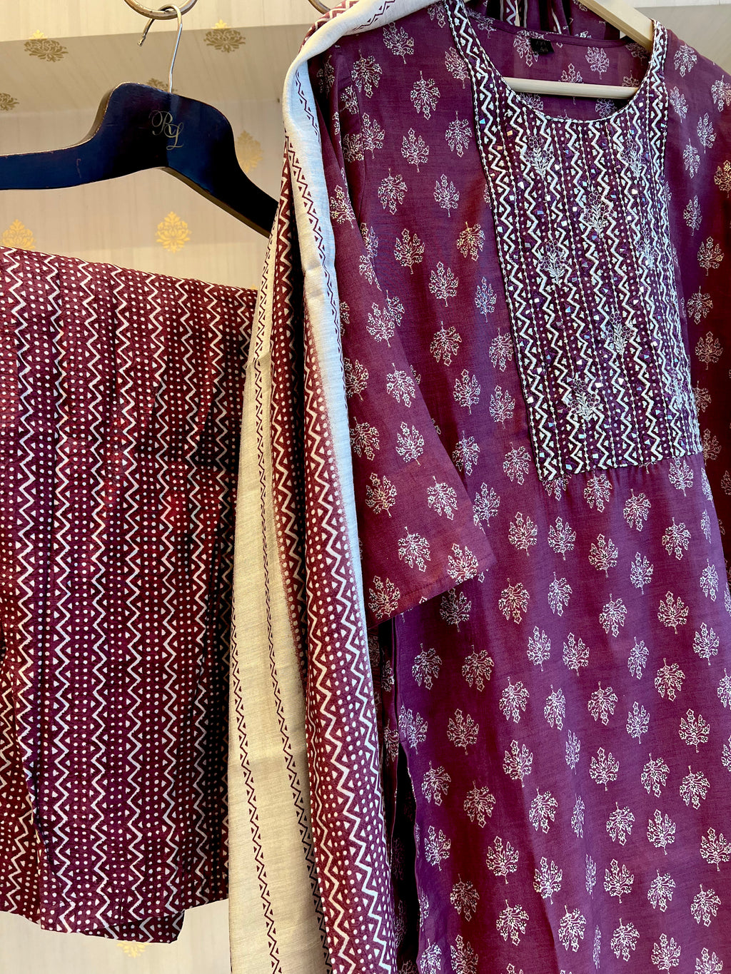 Wine premium cotton suit set