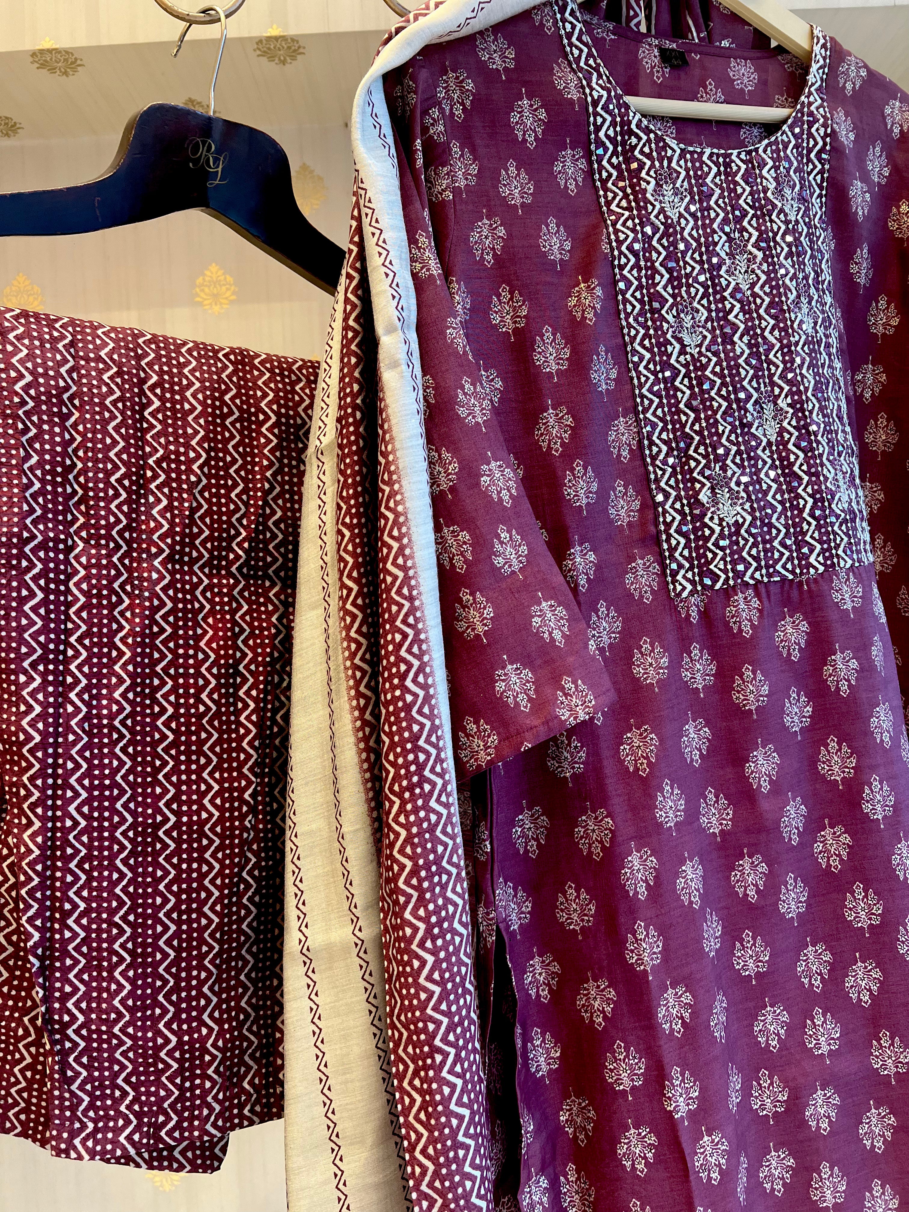 Wine premium cotton suit set