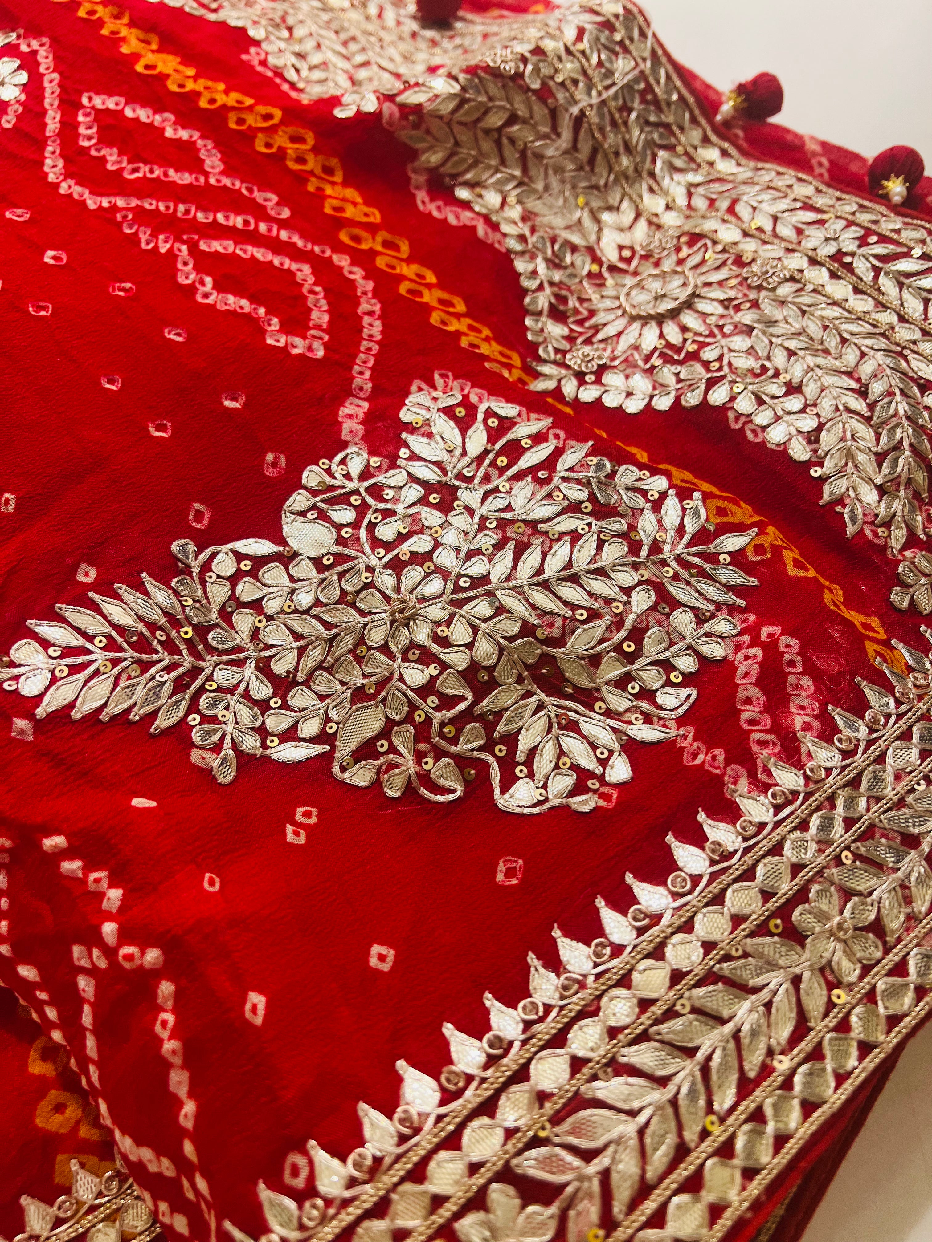 Red bandhani traditional saree