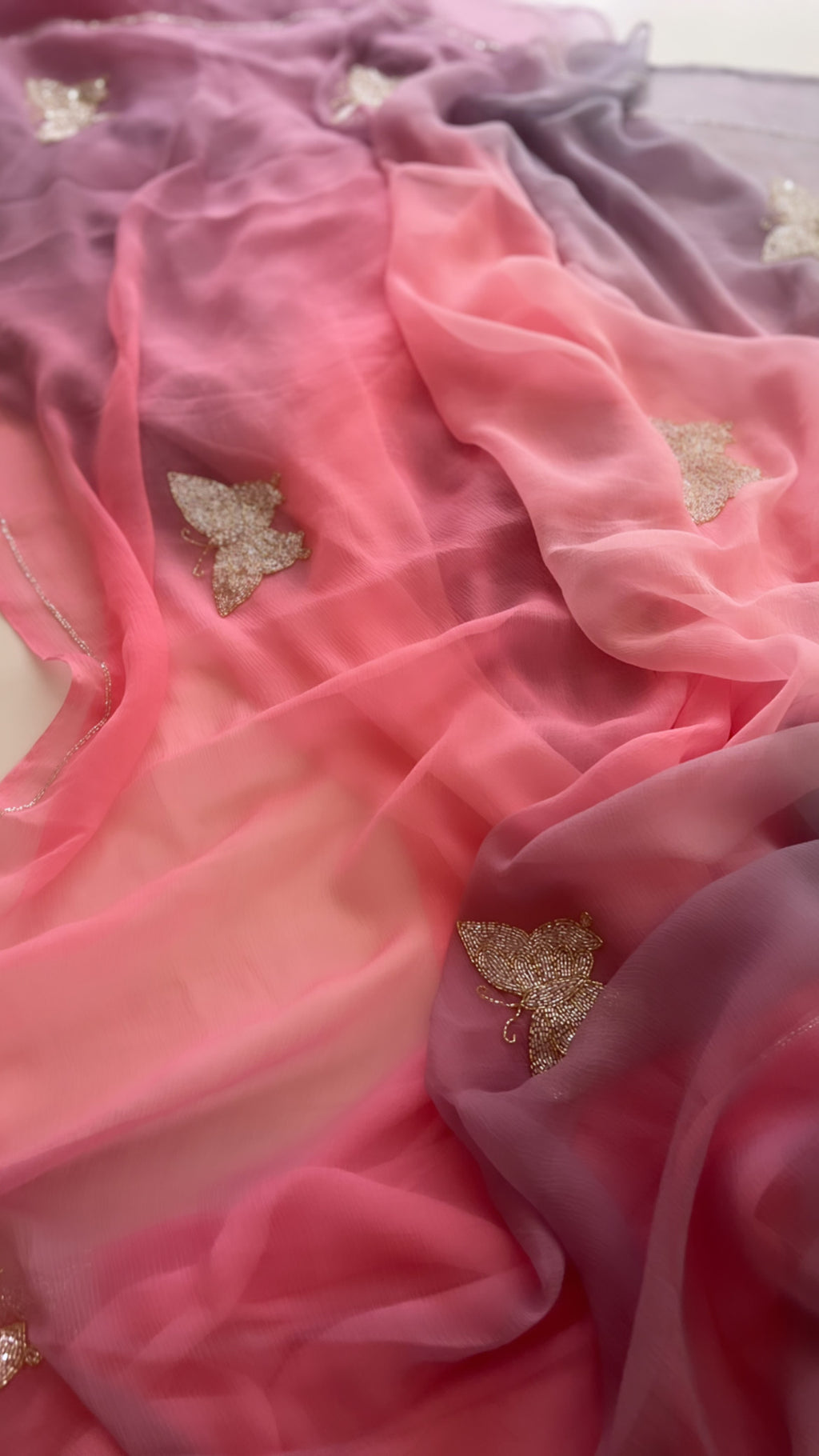 Wine and Powder pink Chiffon saree