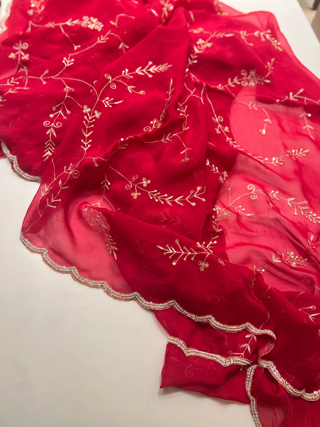 Pomegranate organza saree