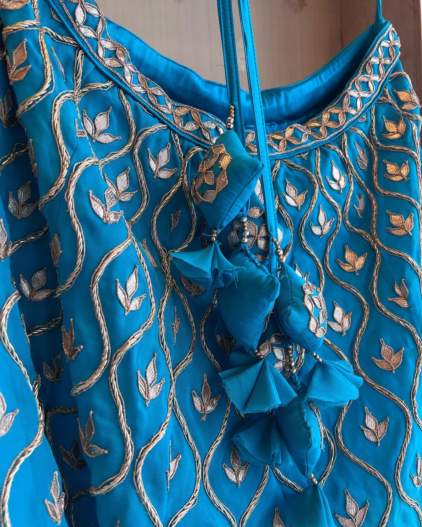 Peacock blue Organza gotapatti lehenga set