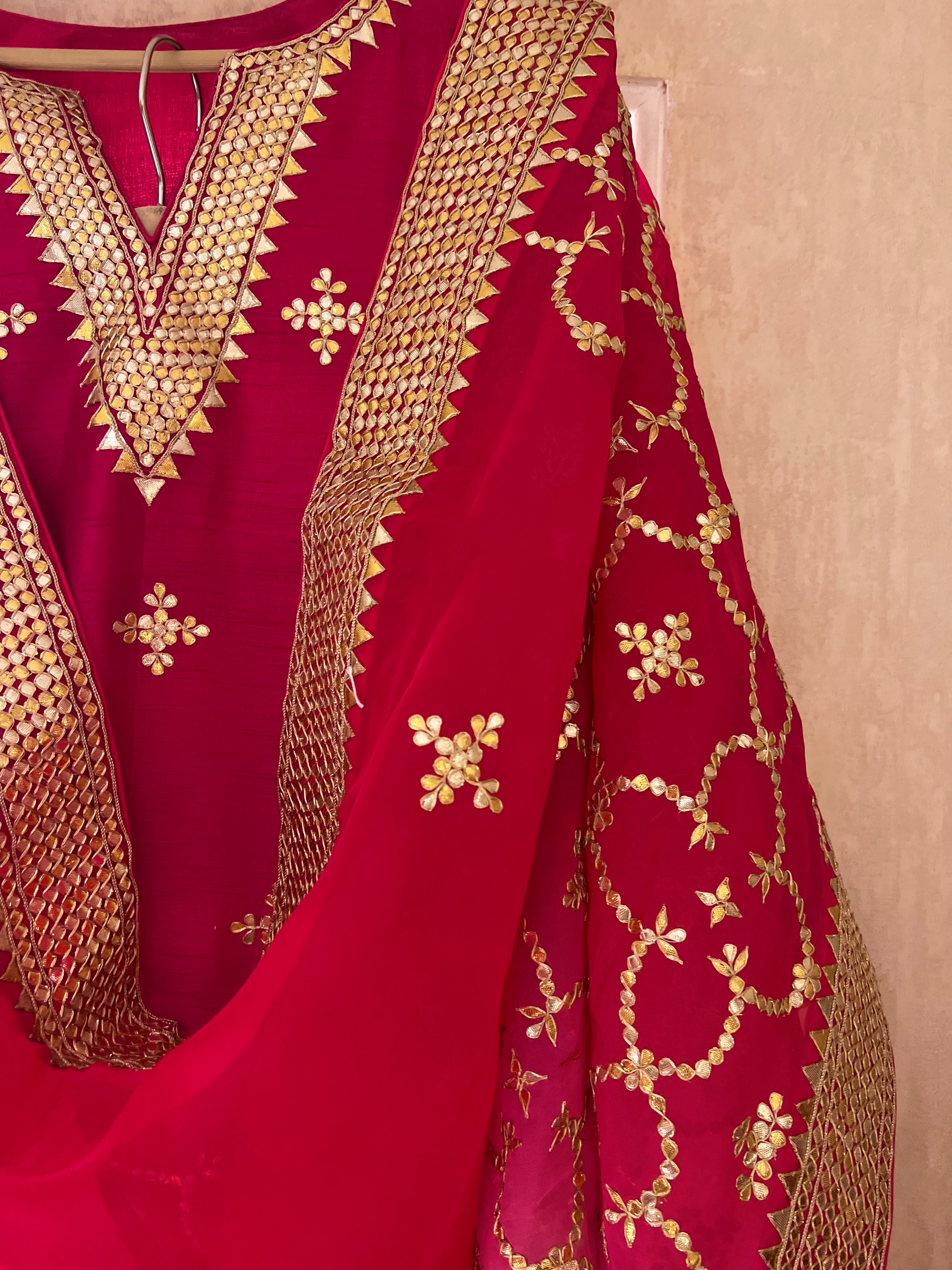 Raspberry shaded sharara handwork Gotapatti