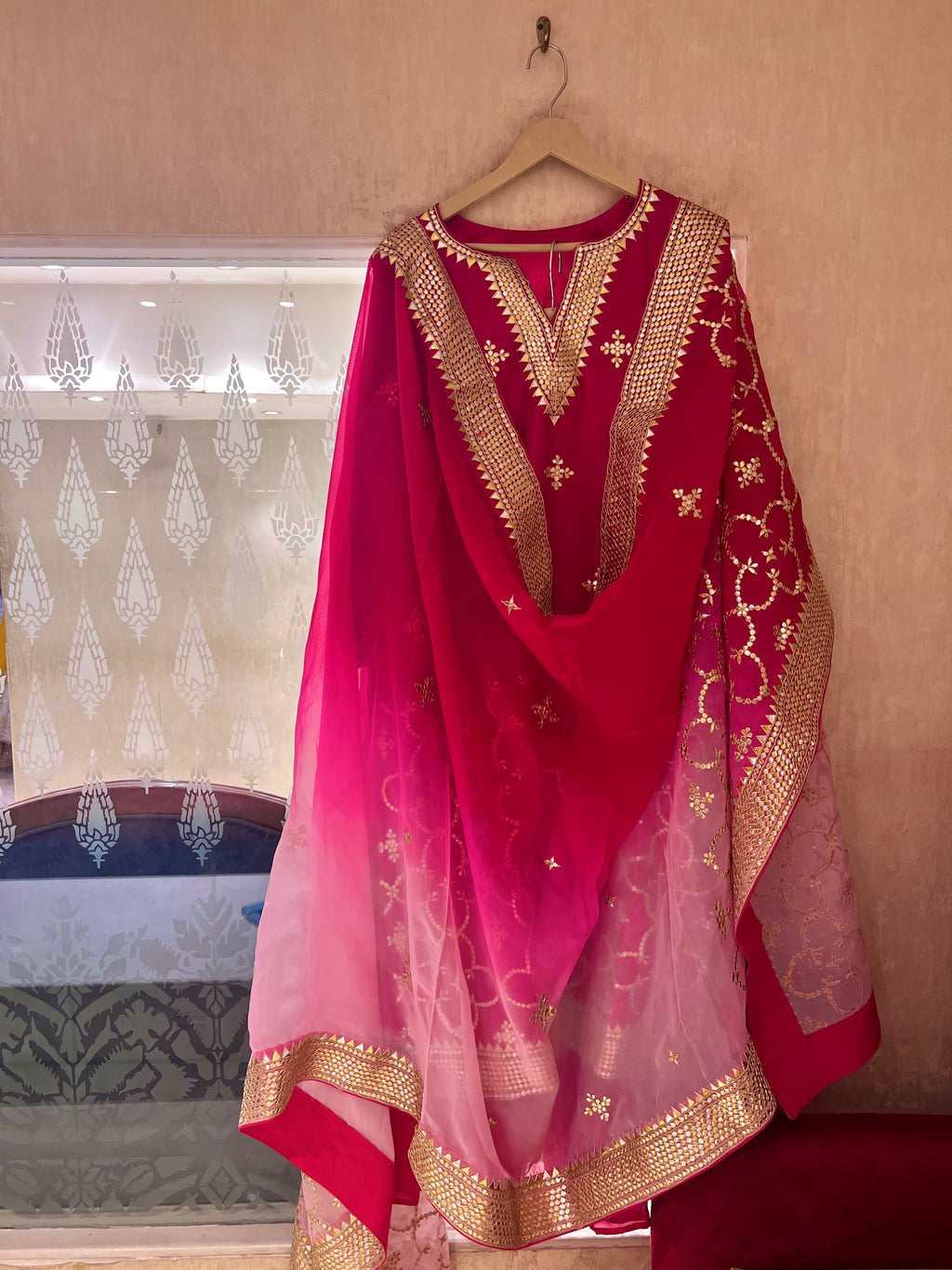 Raspberry shaded sharara handwork Gotapatti