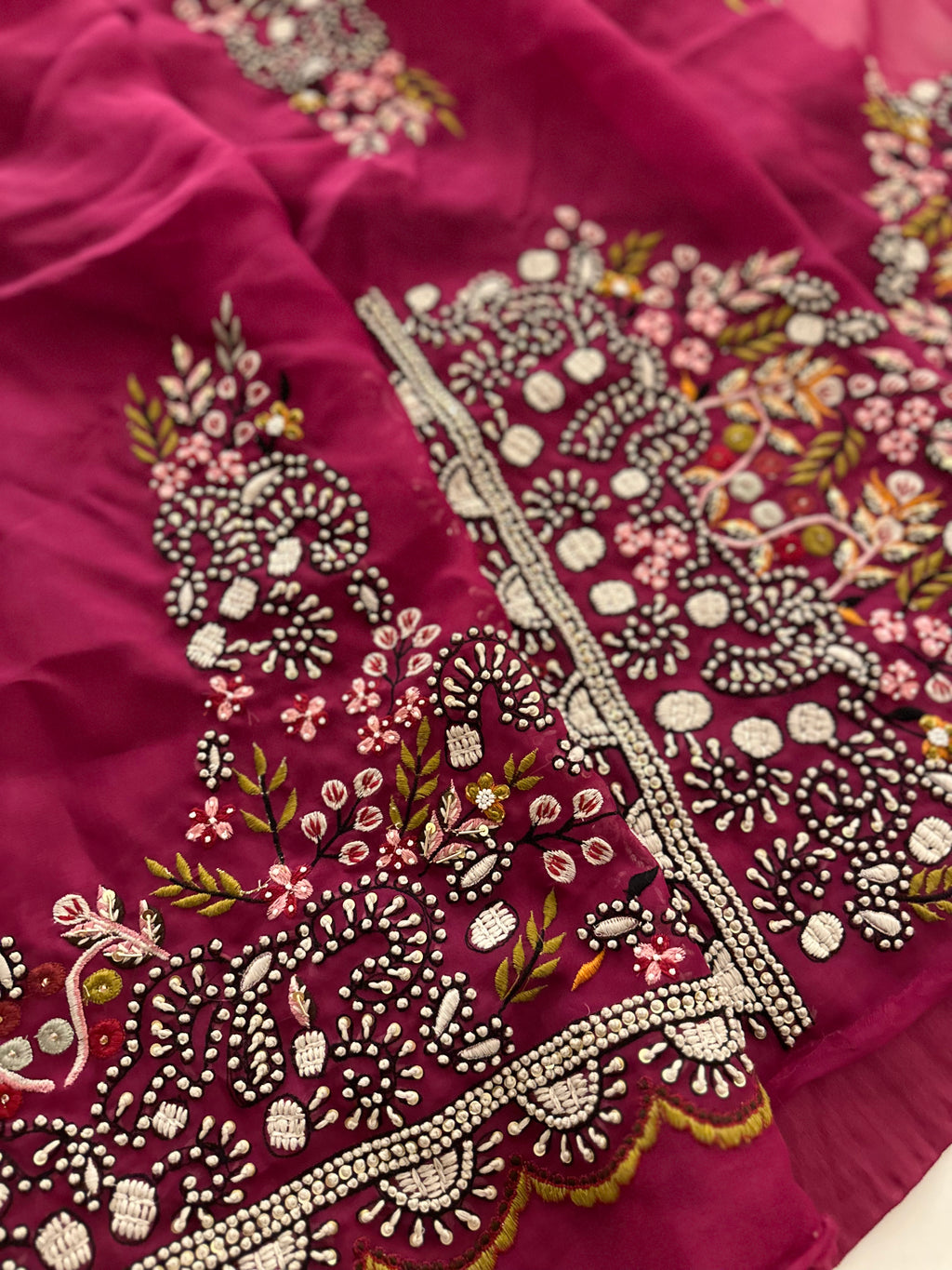 Wine Resham Hand embroidered saree