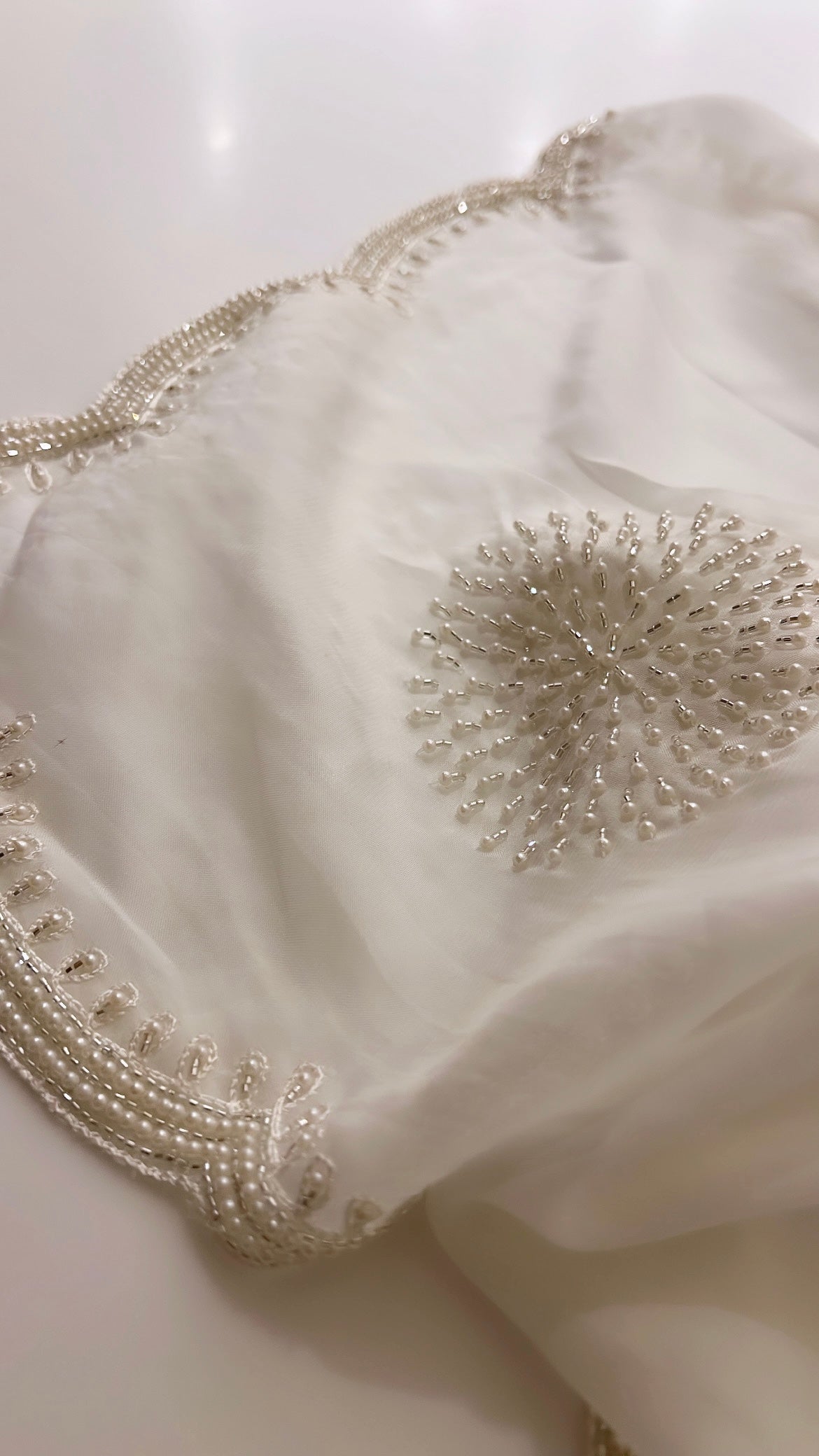 Ivory pearl organza saree