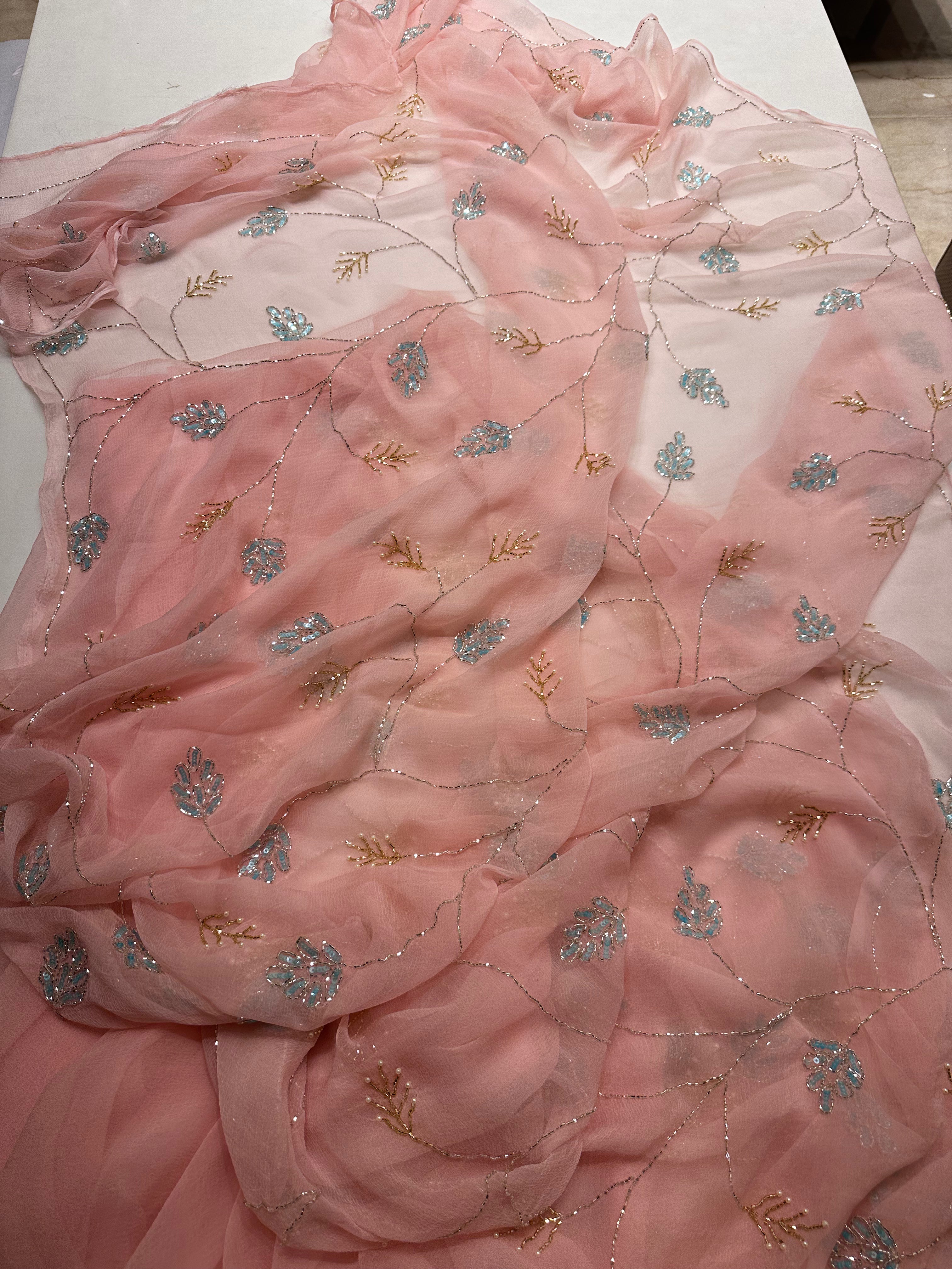 Pretty Peach chiffon saree