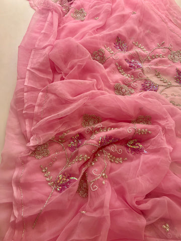 Vintage Rose handwork chiffon saree