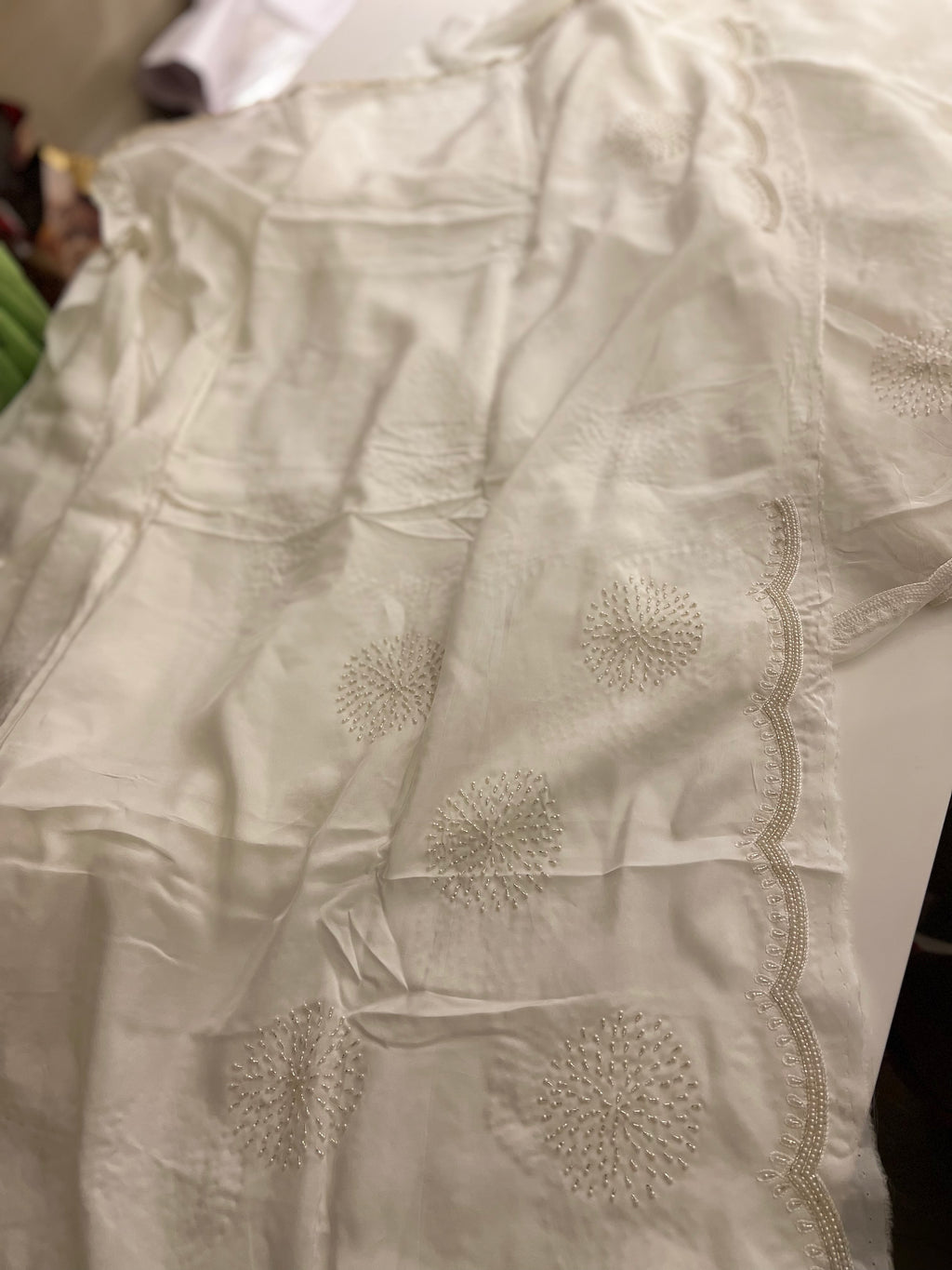 Ivory pearl organza saree