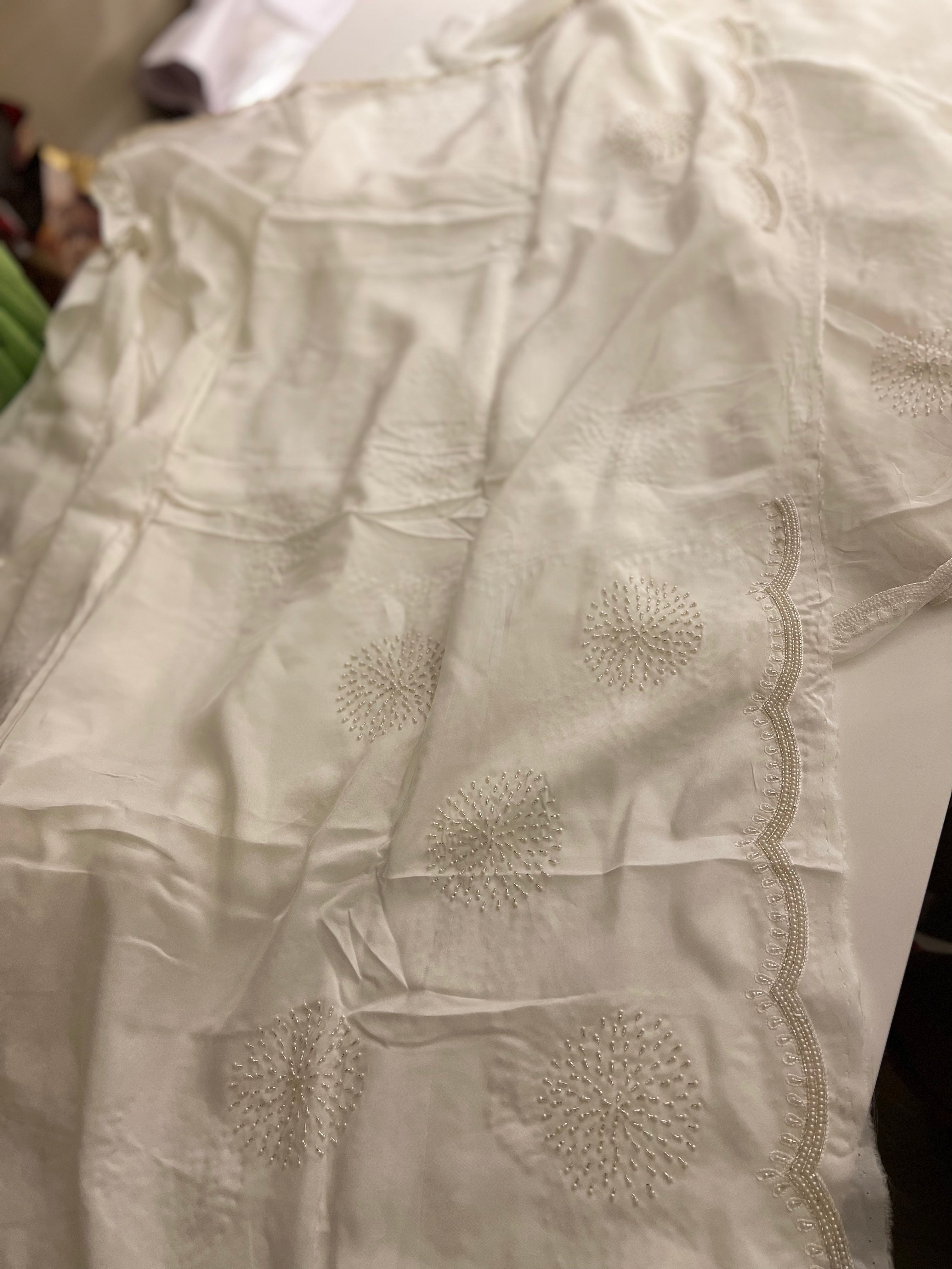 Ivory pearl organza saree