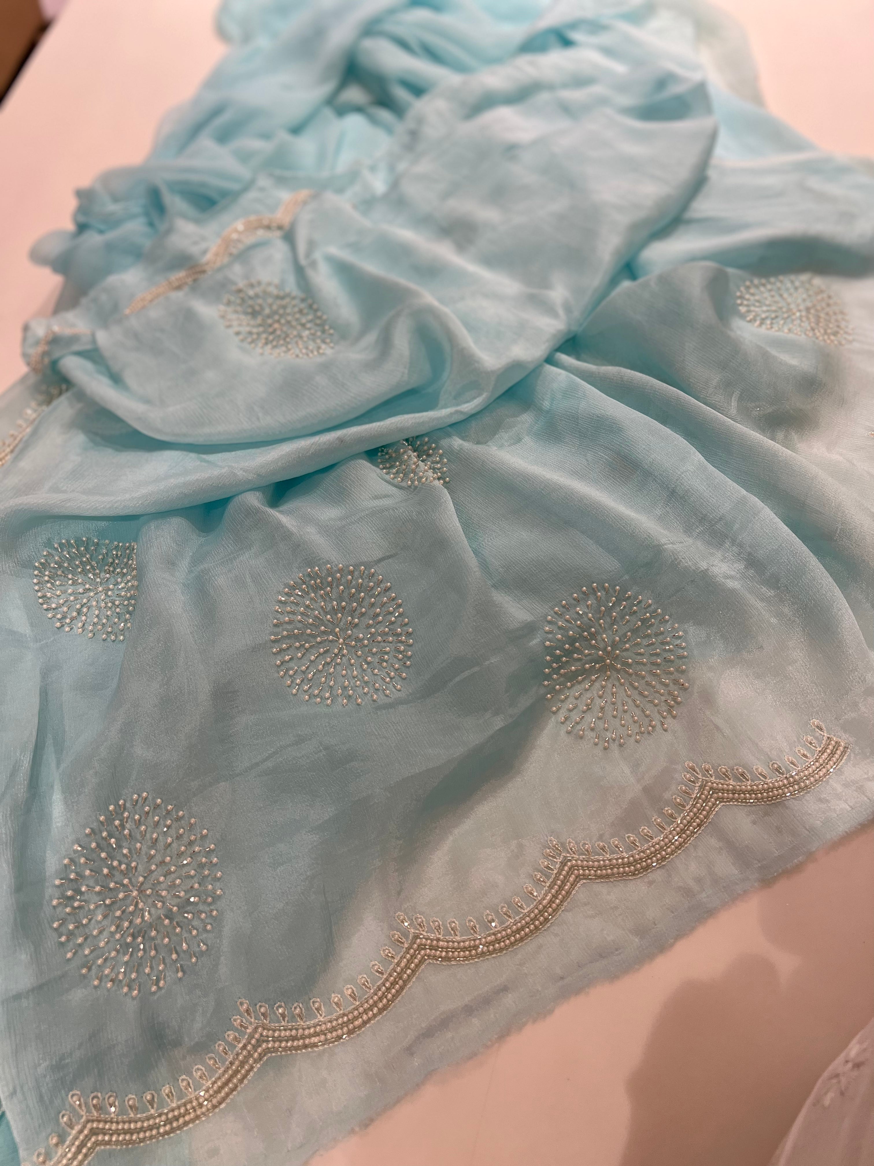 Aqua chiffon saree