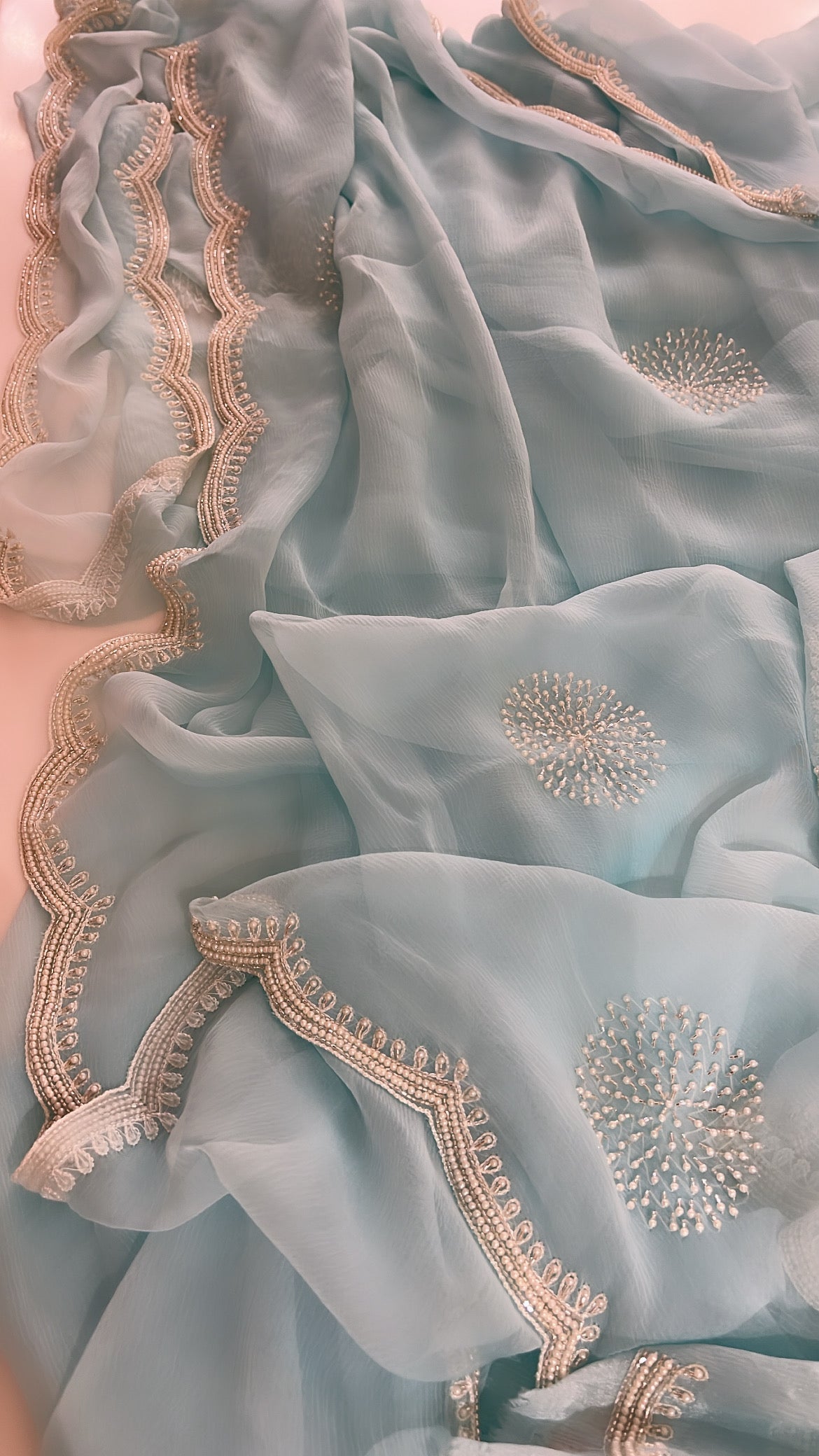 Aqua chiffon saree
