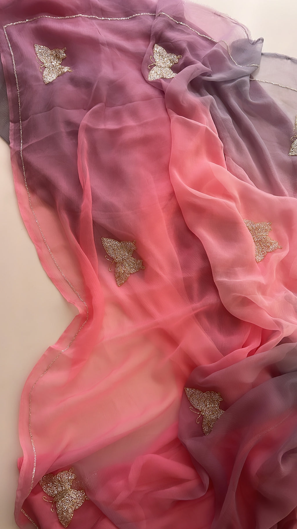 Wine and Powder pink Chiffon saree