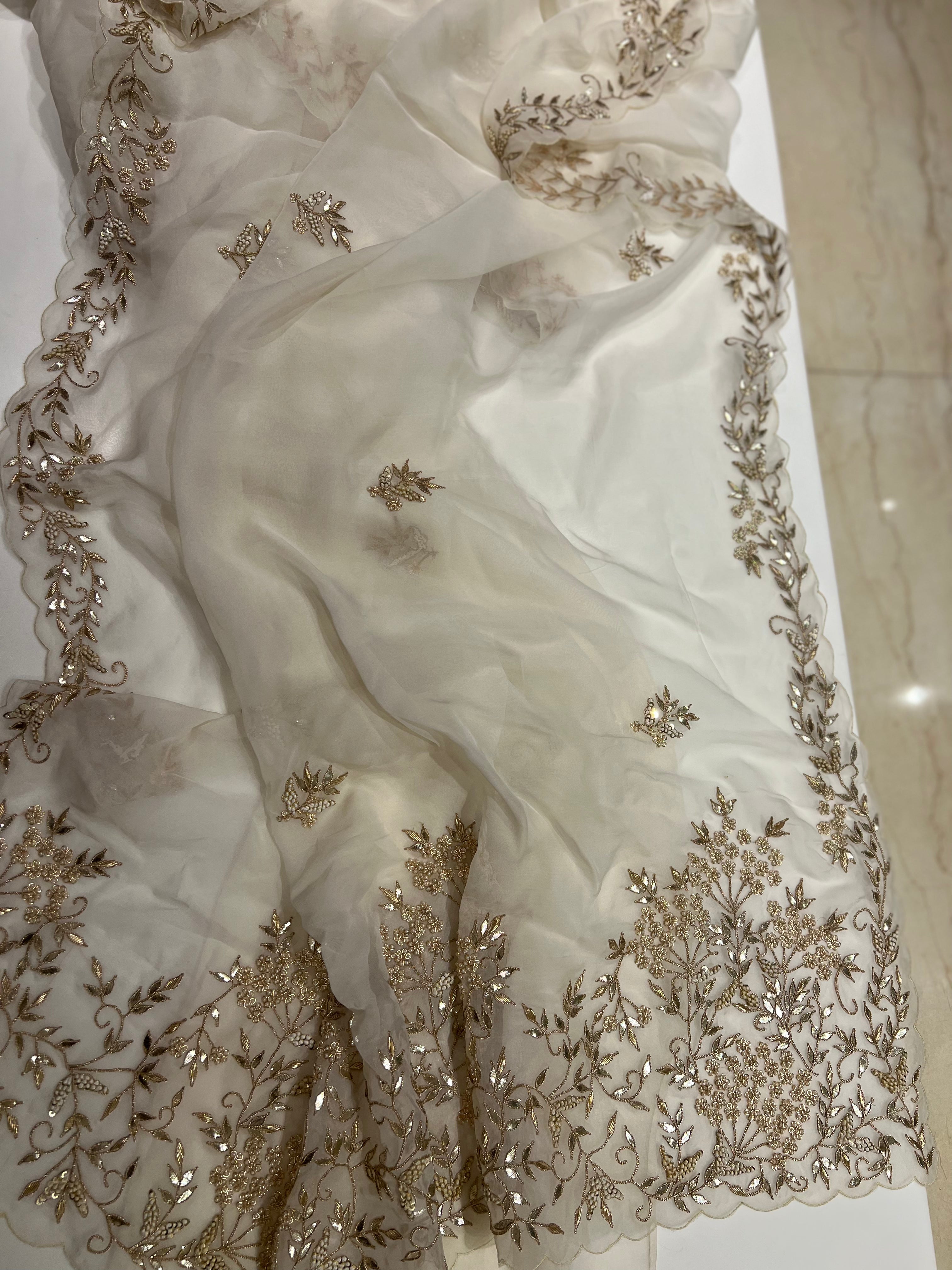 Ivory organza saree