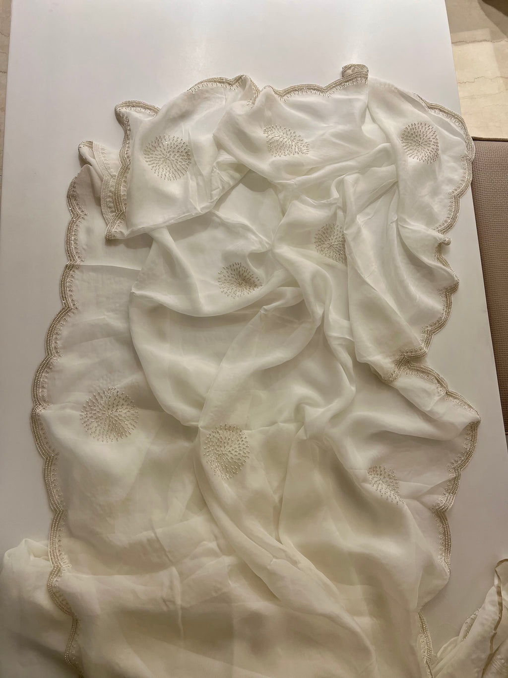 Ivory pearl organza saree