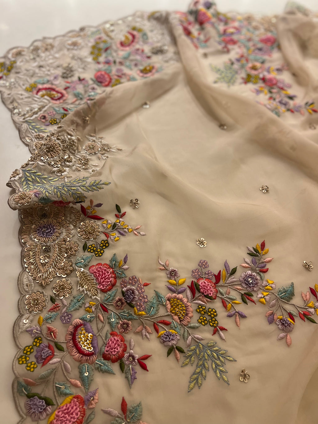 Exclusive Resham zardozi handwork organza saree