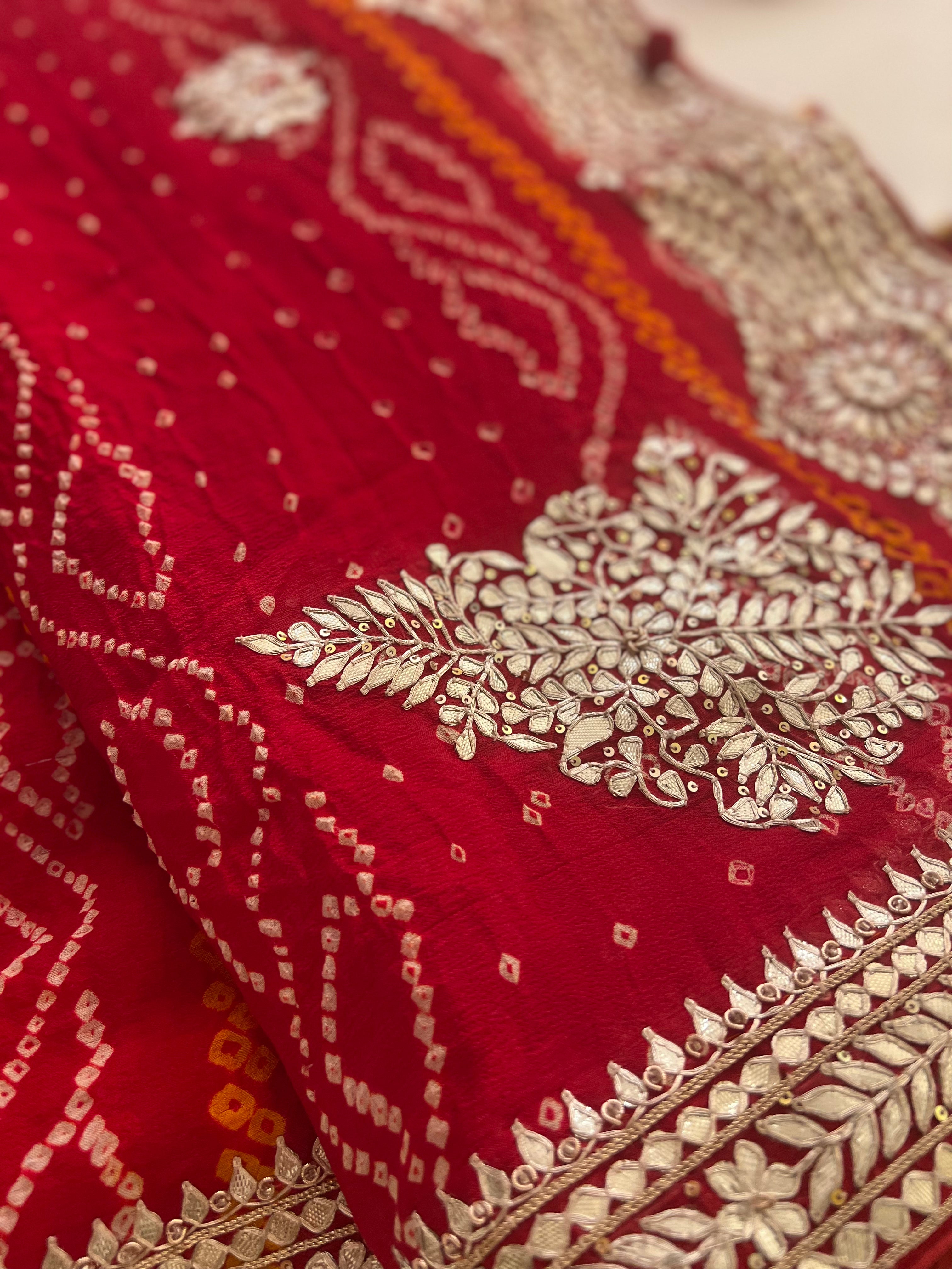Red bandhani traditional saree
