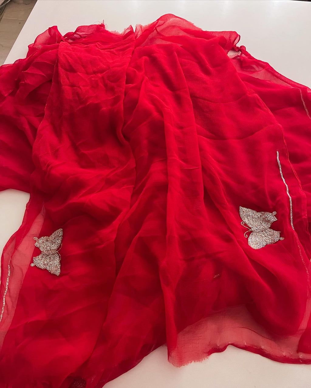 Fatal Red Chiffon saree