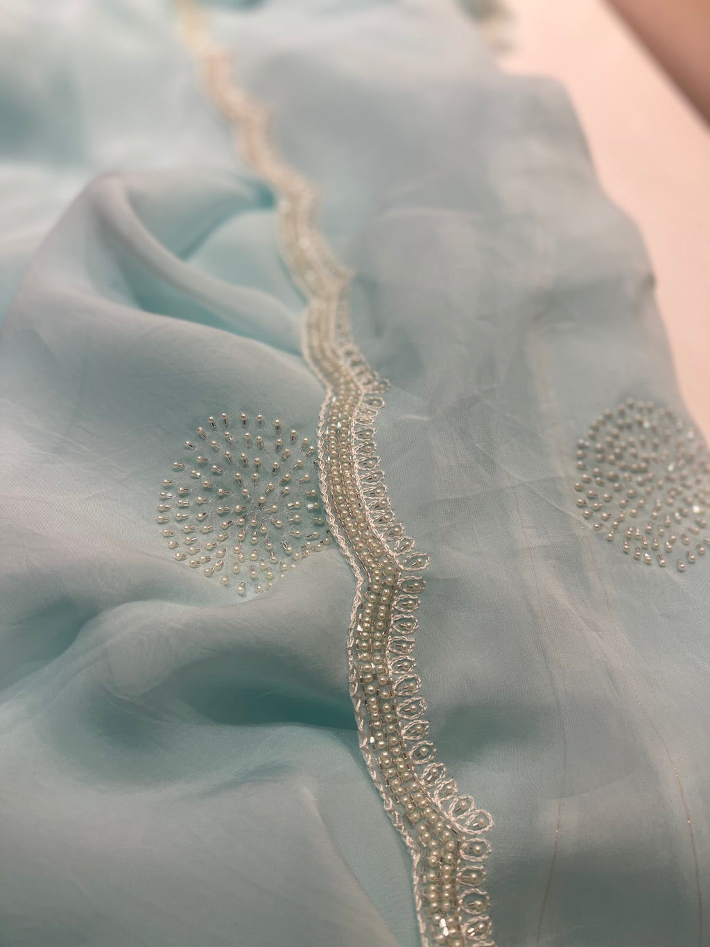 Organza aqua blue saree