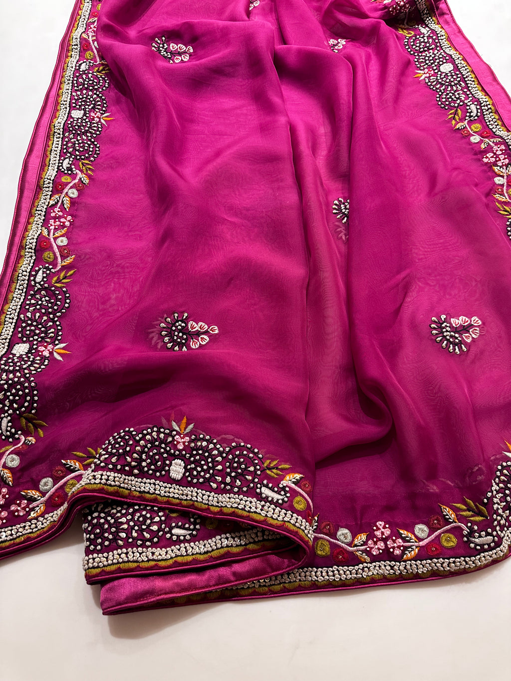 Wine Resham Hand embroidered saree