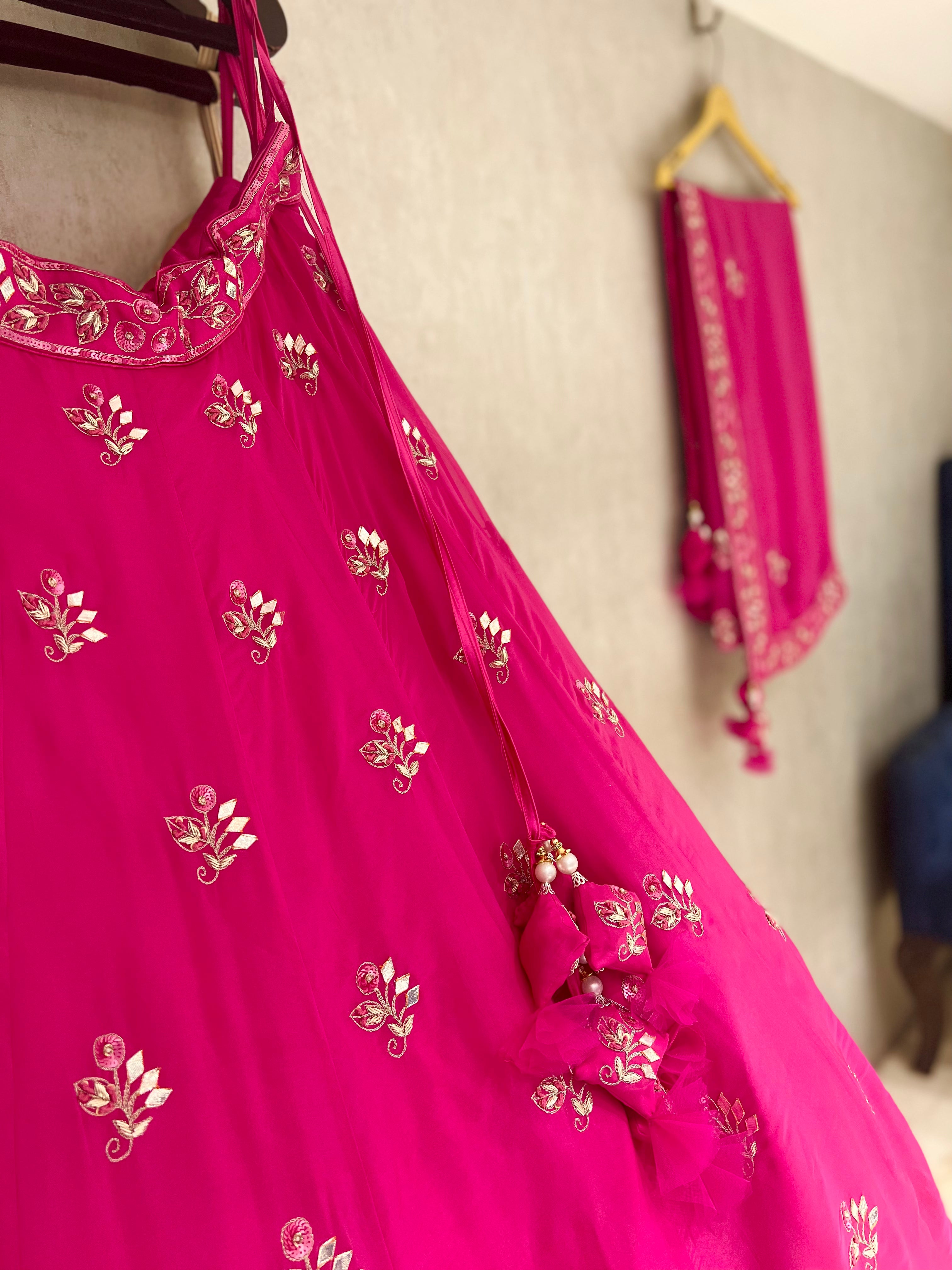 Hot Pink Katcha Gota Rani Sa Lehenga set