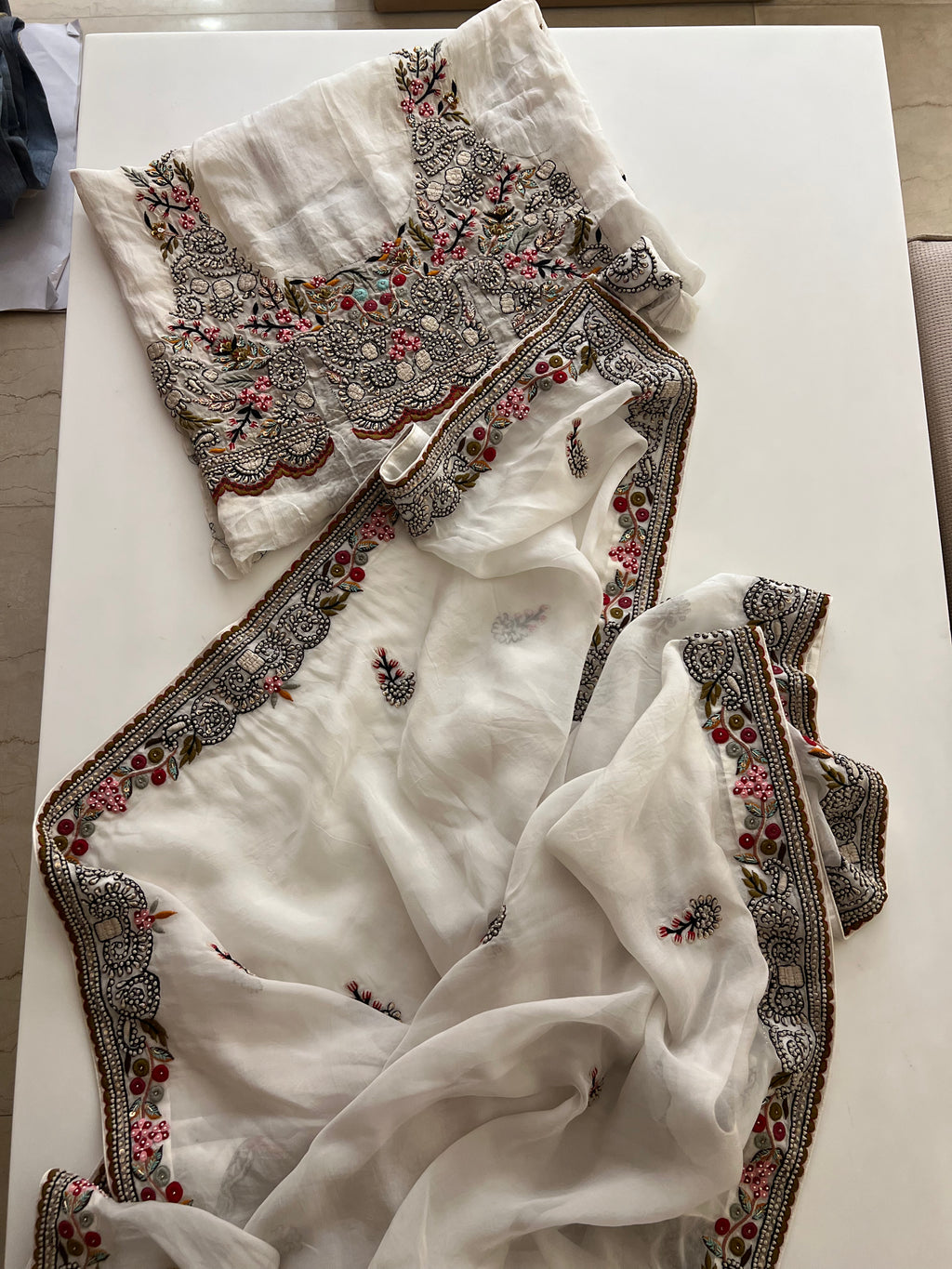 Ivory organza lehenga set