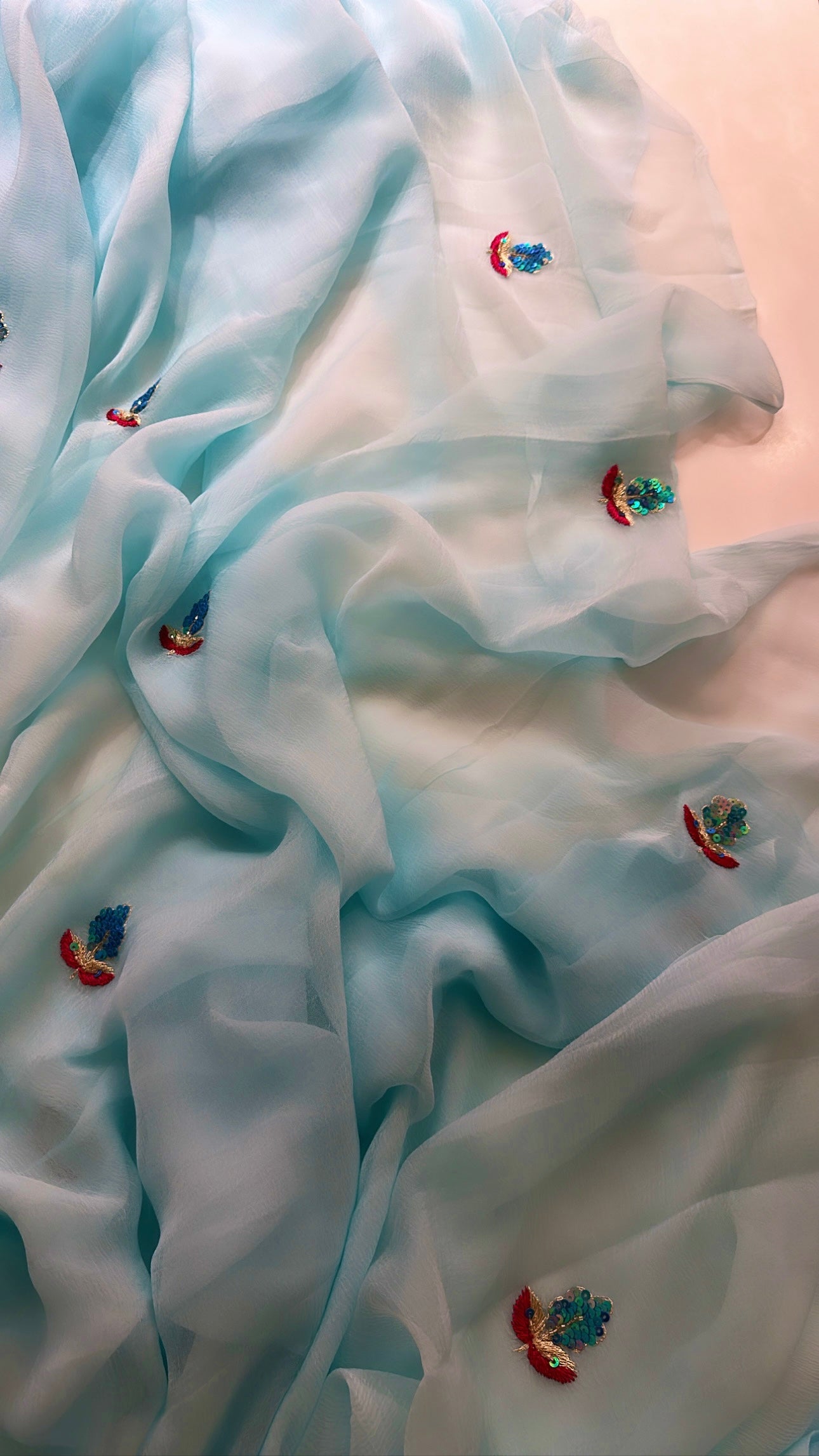 Aqua Dainty Handwork chiffon saree