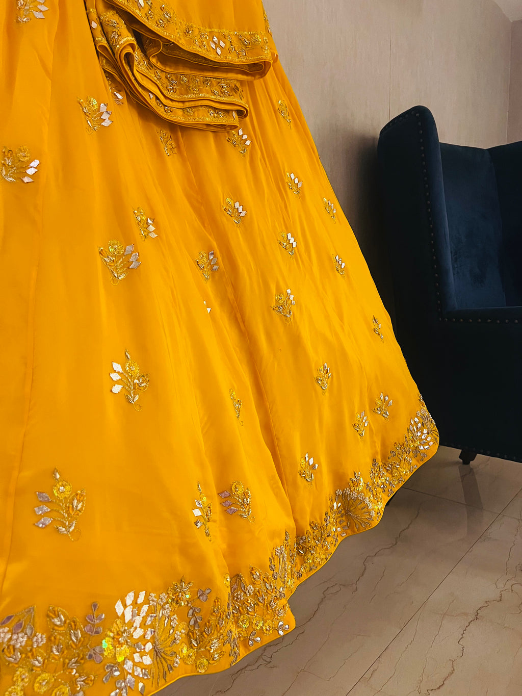 Haldi Yellow Katcha gota Rani Sa lehenga set