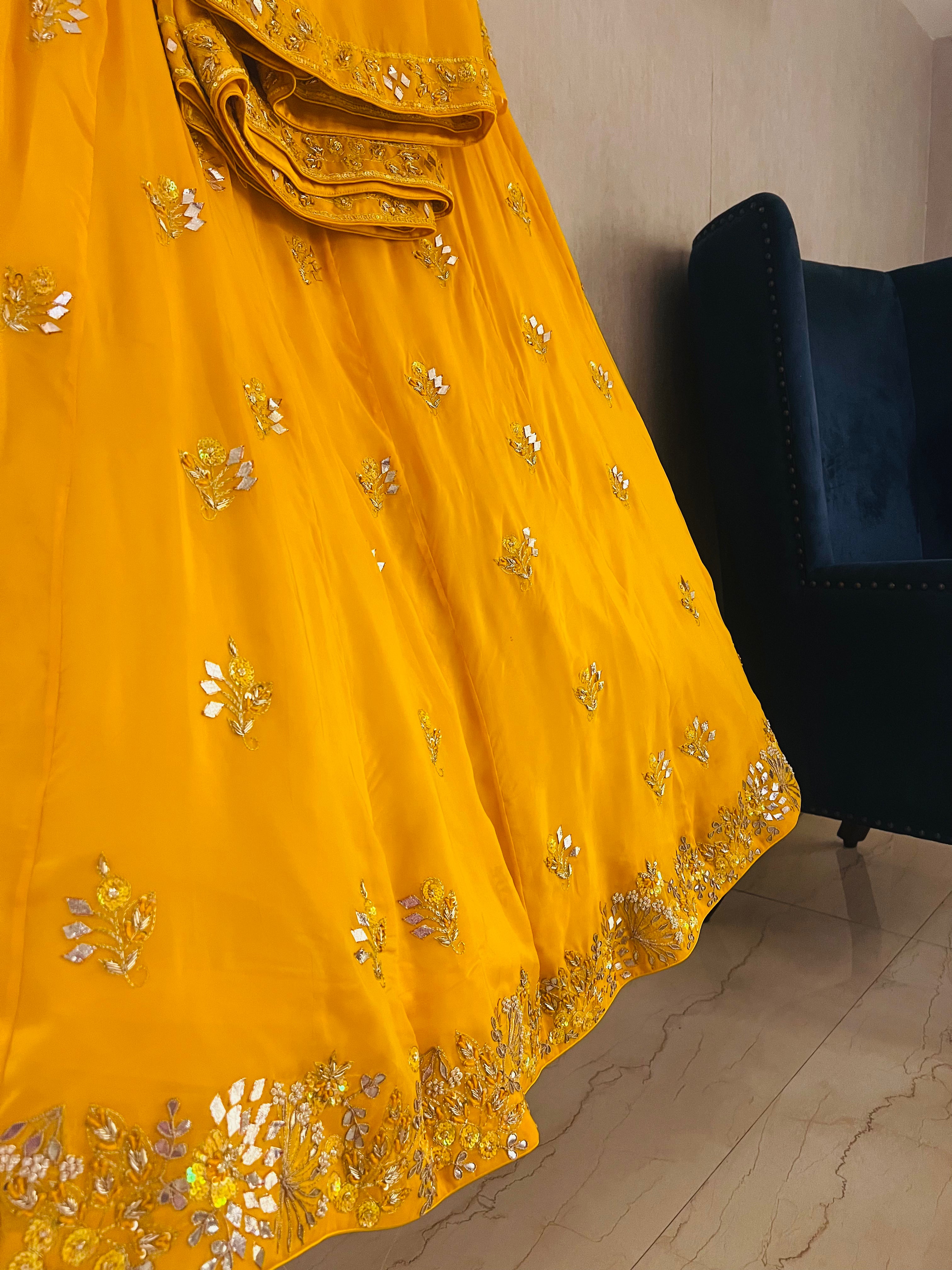 Haldi Yellow Katcha gota Rani Sa lehenga set