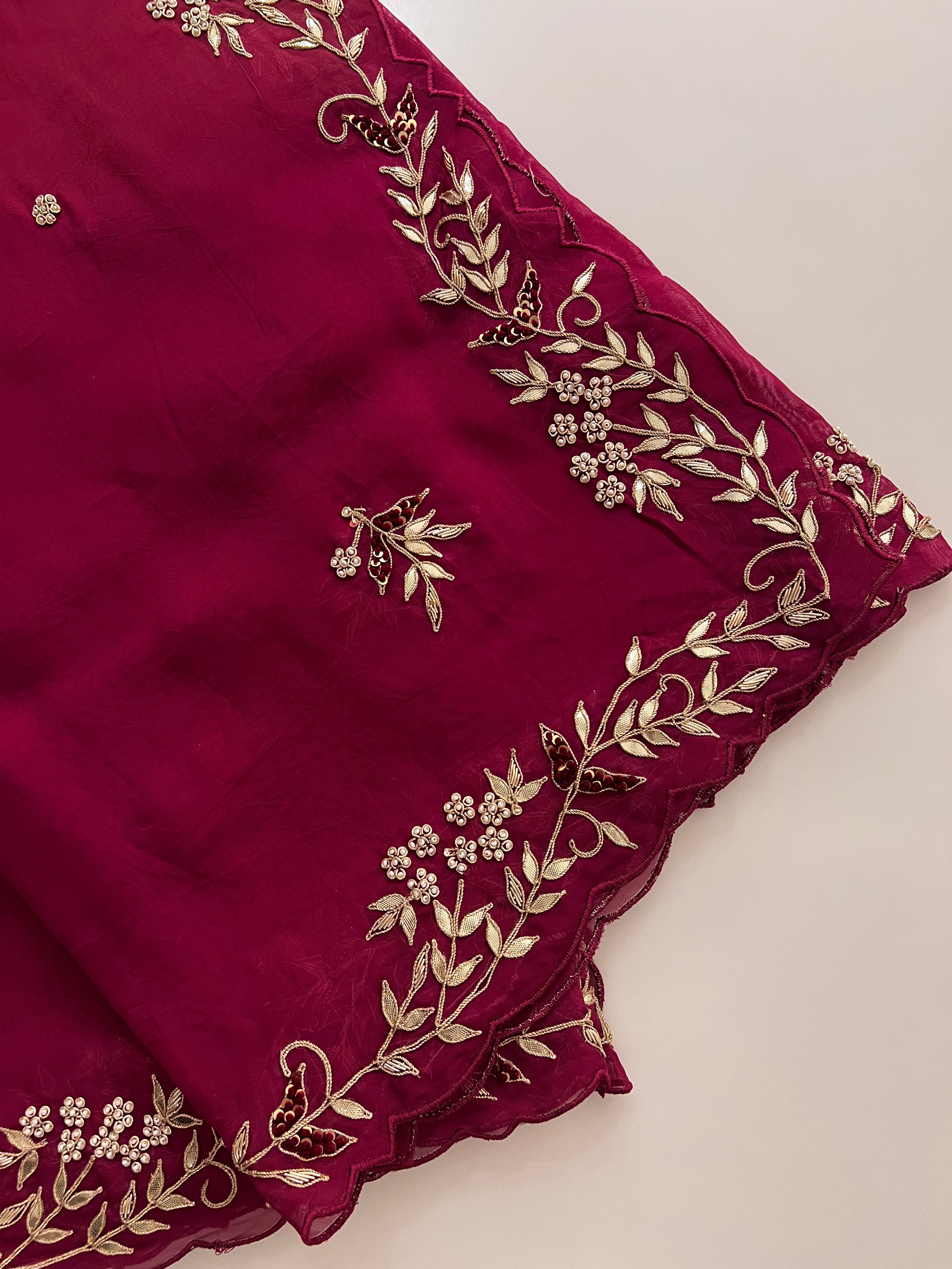 Wine organza saree