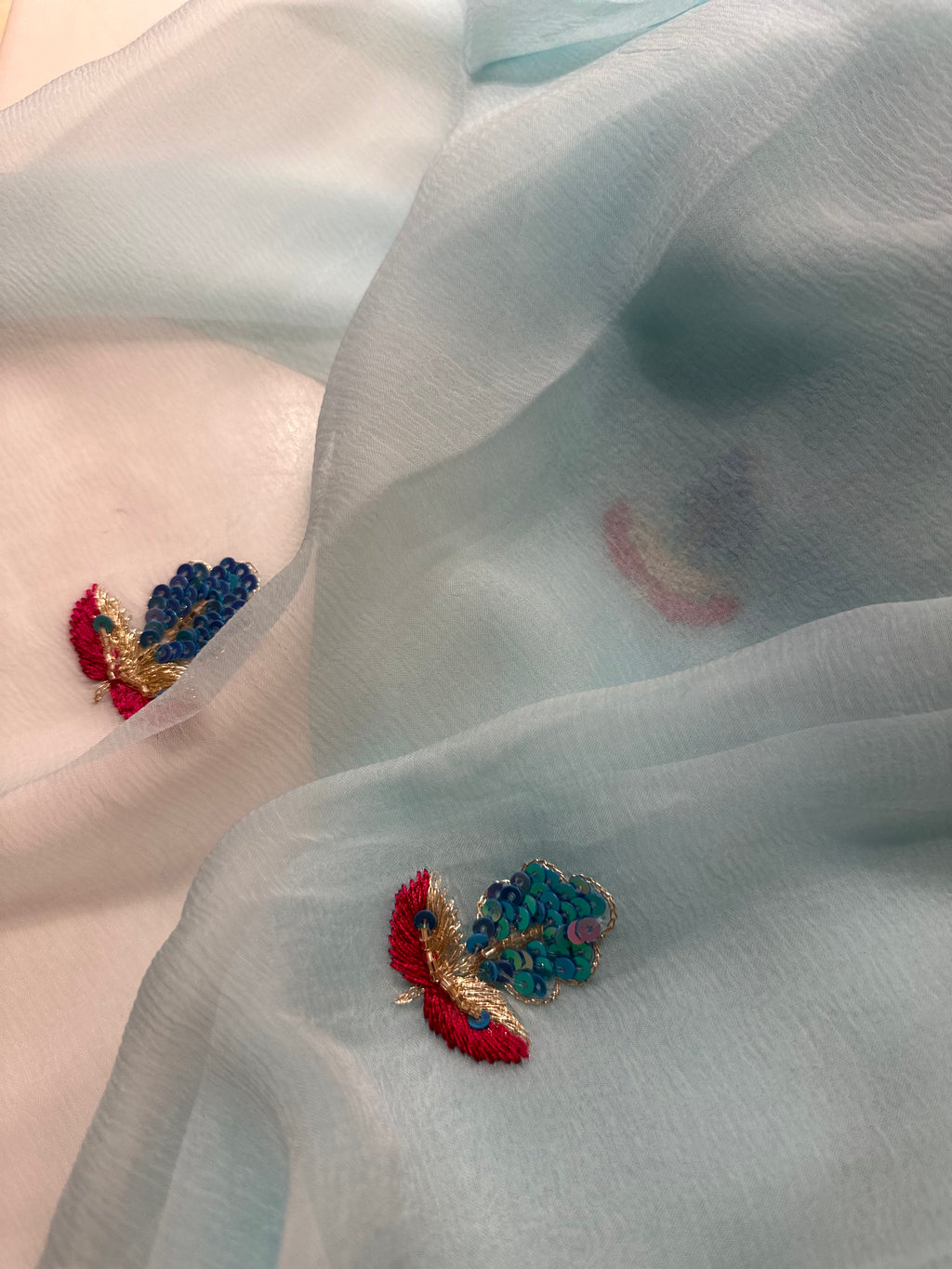 Aqua Dainty Handwork chiffon saree
