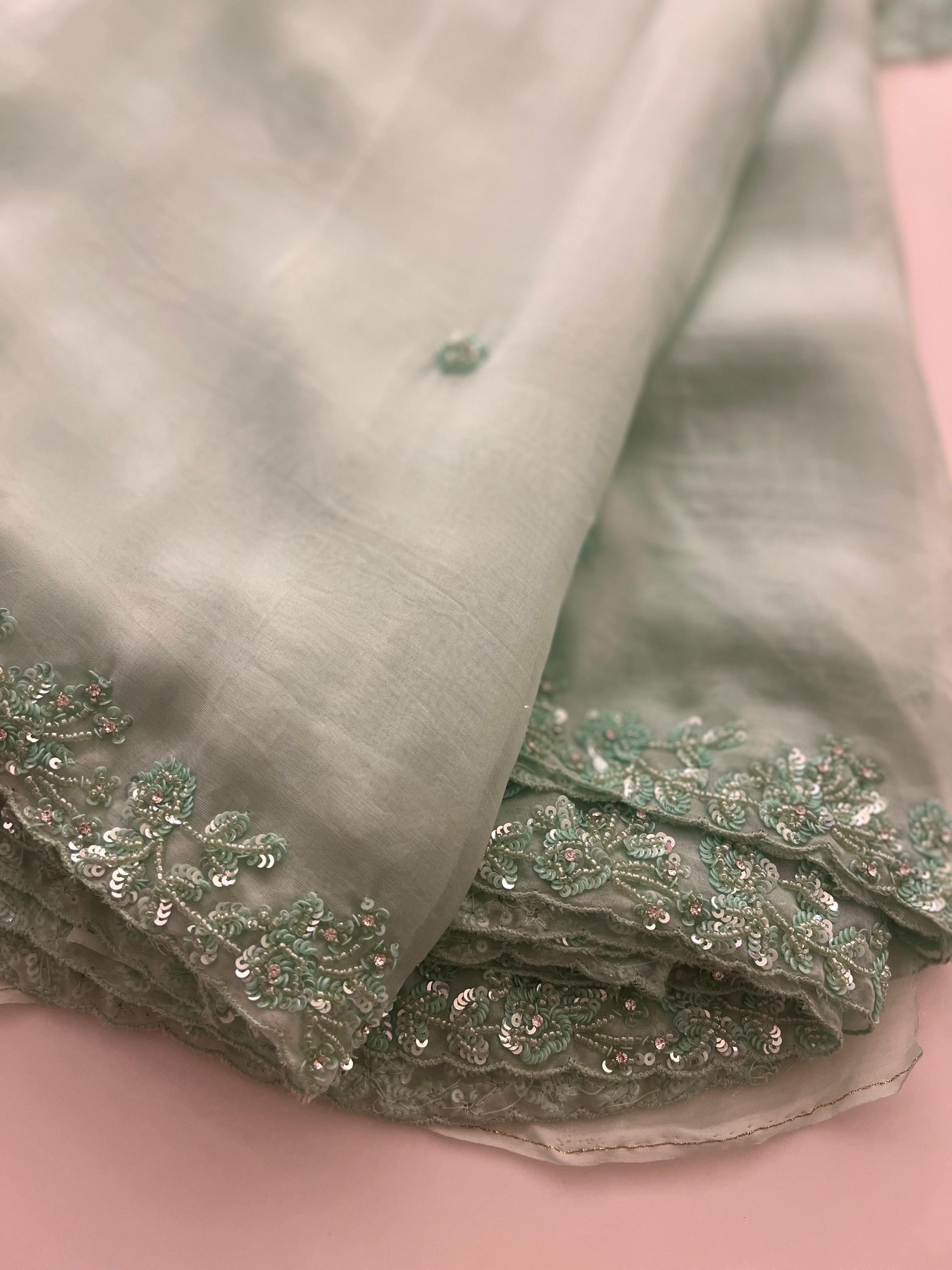 Organza Saree Mint