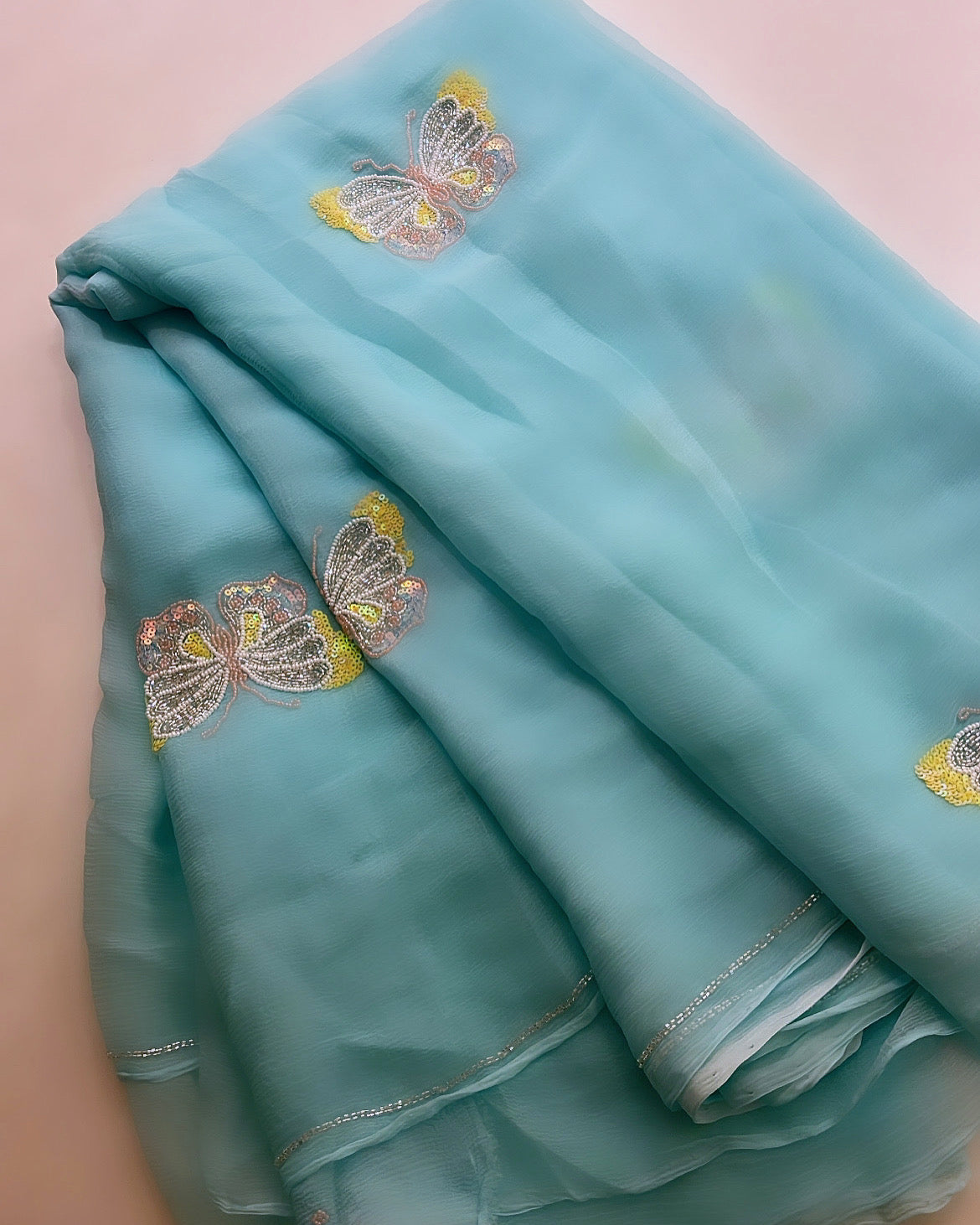Multicolour butterfly Aqua saree