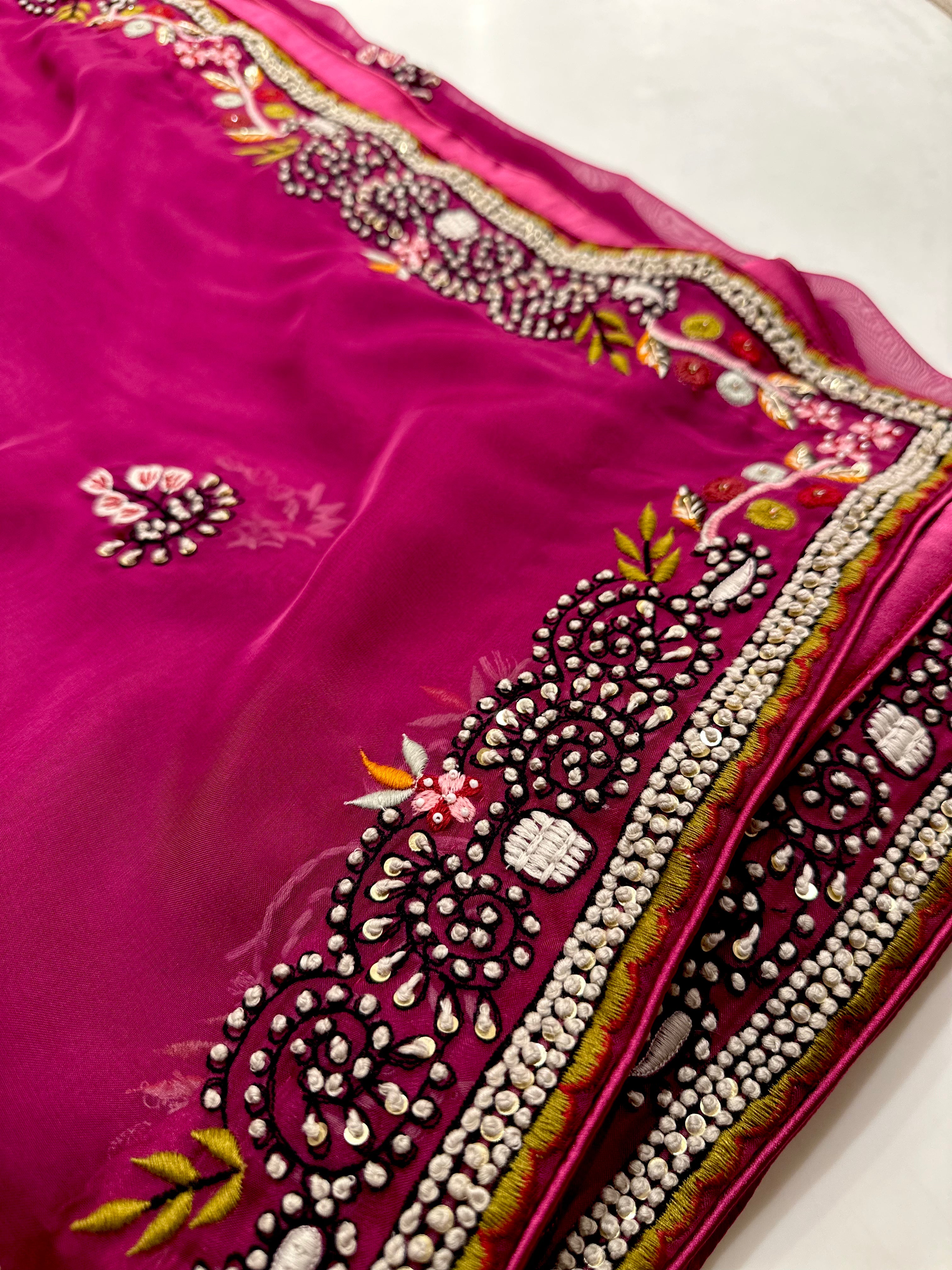 Wine Resham Hand embroidered saree
