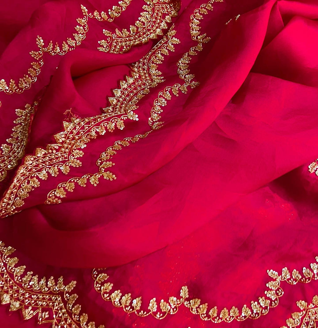 Exclusive Pomegranate Red Pure silk organza