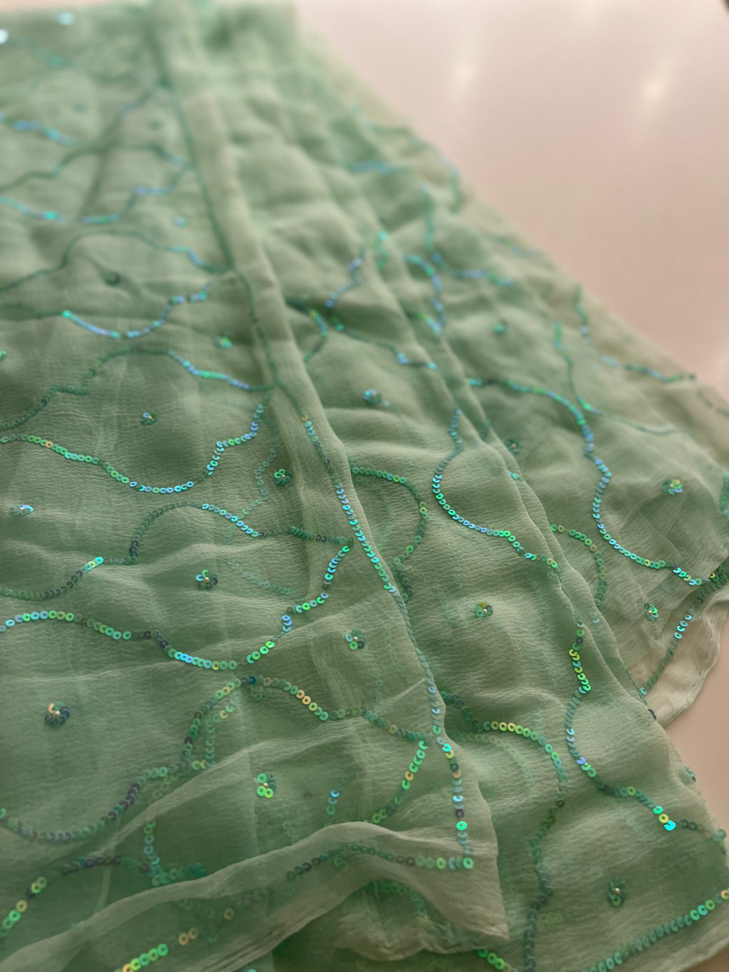 Sea green chiffon saree