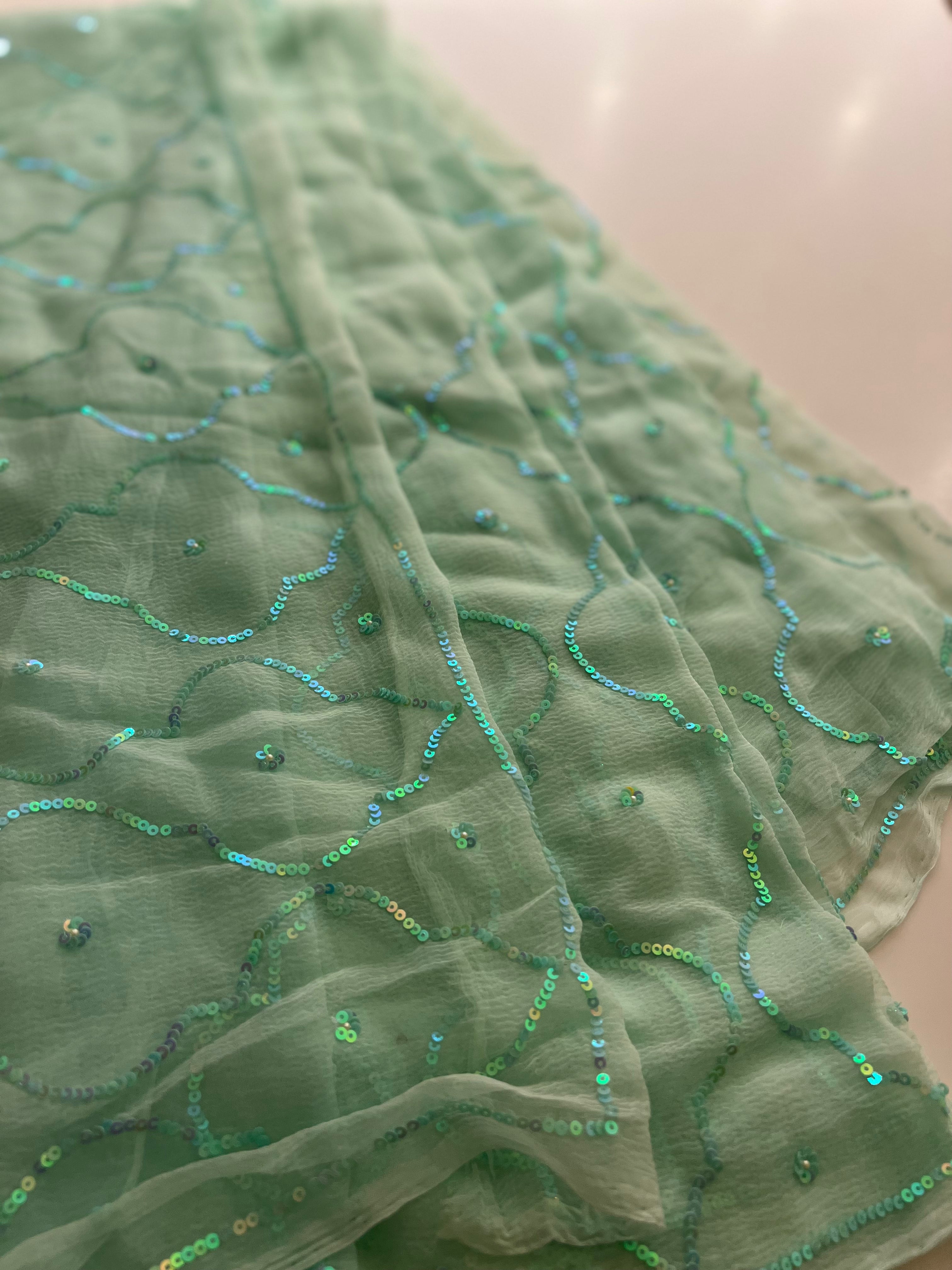 Sea green chiffon saree