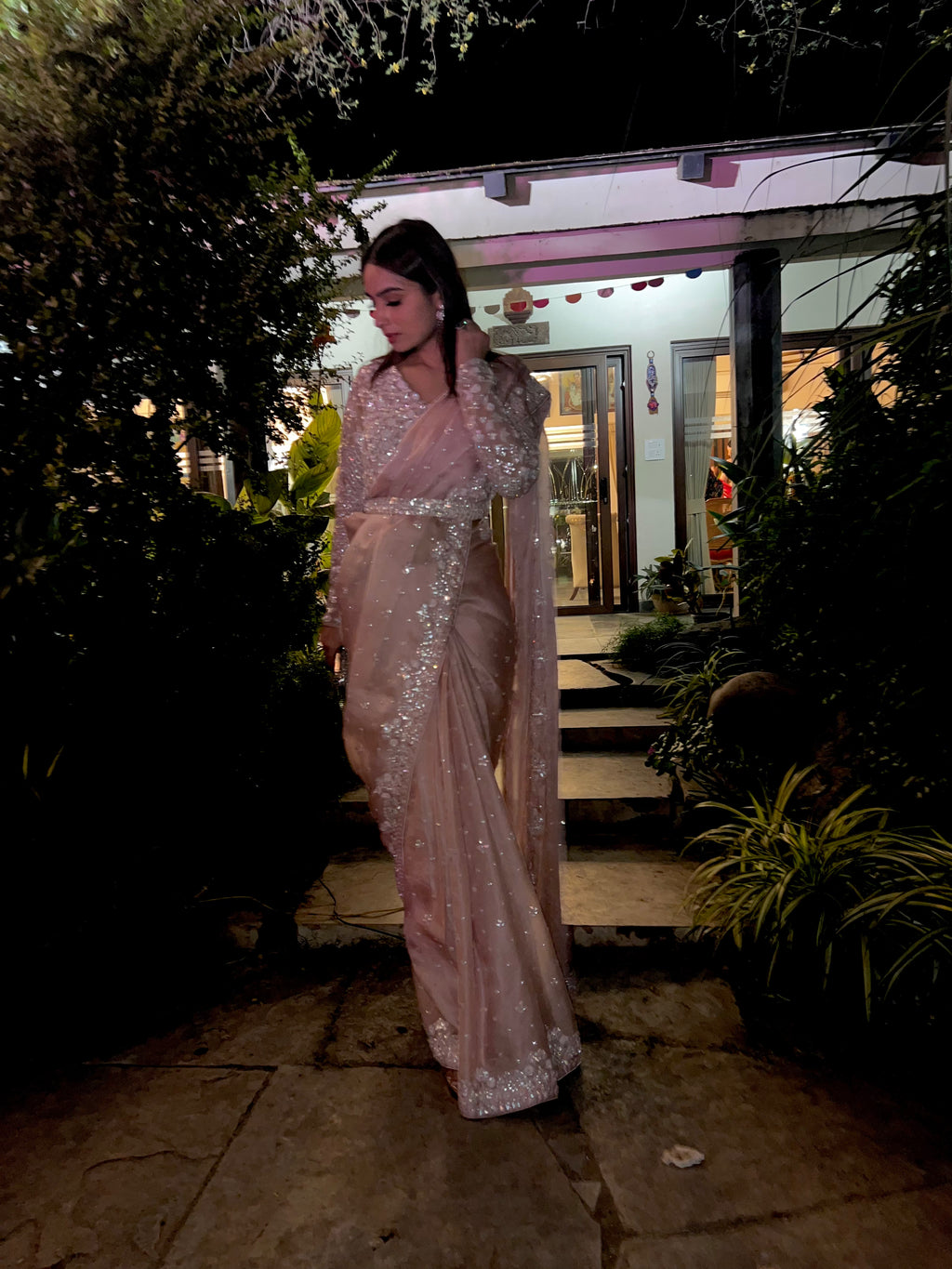 Salmon Pink cocktail saree