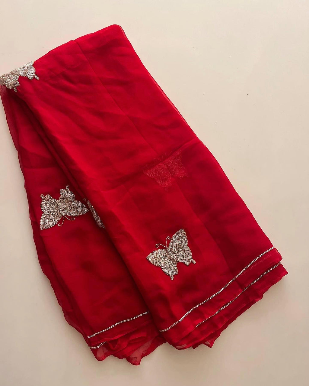 Fatal Red Chiffon saree