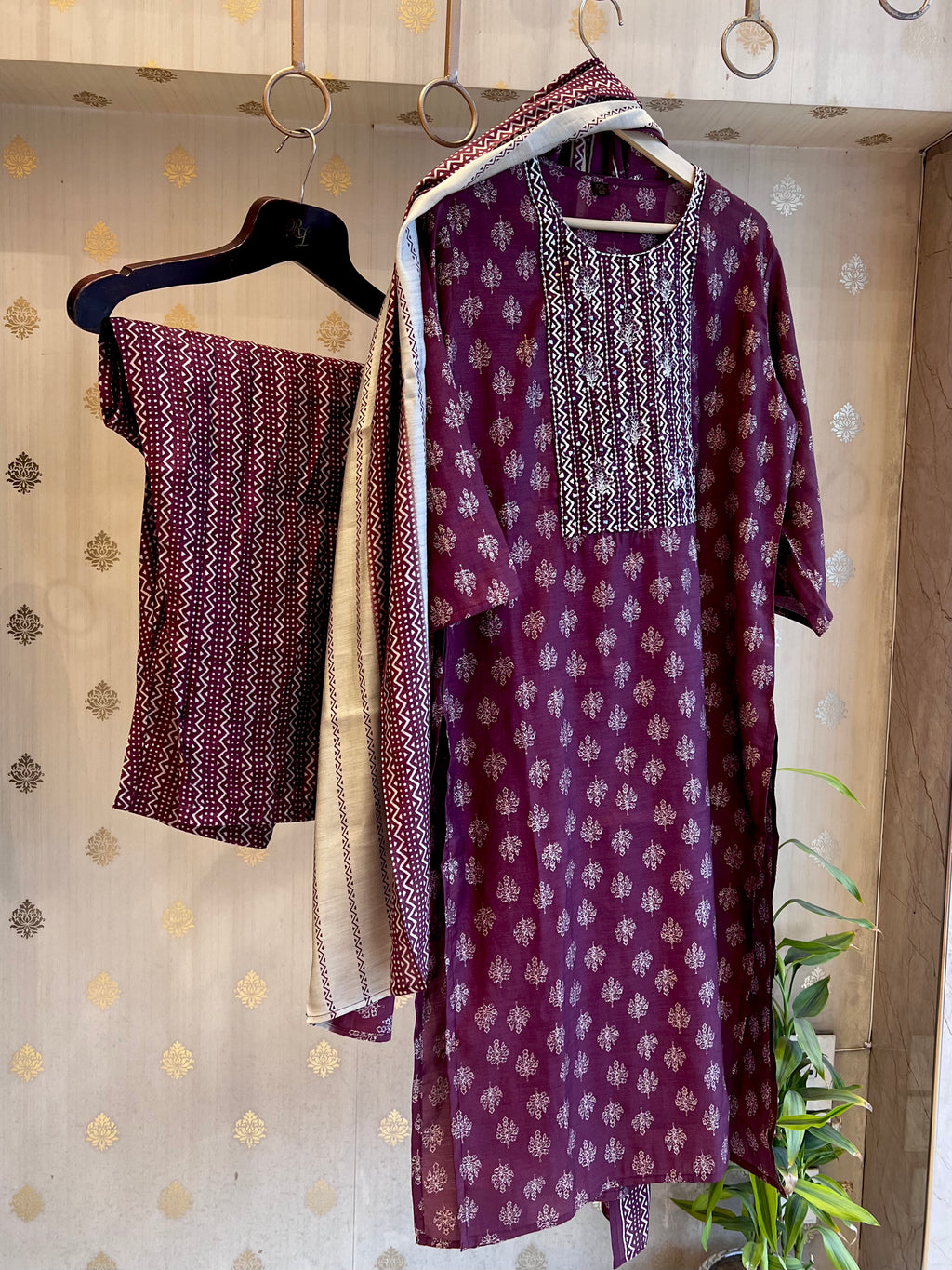 Wine premium cotton suit set