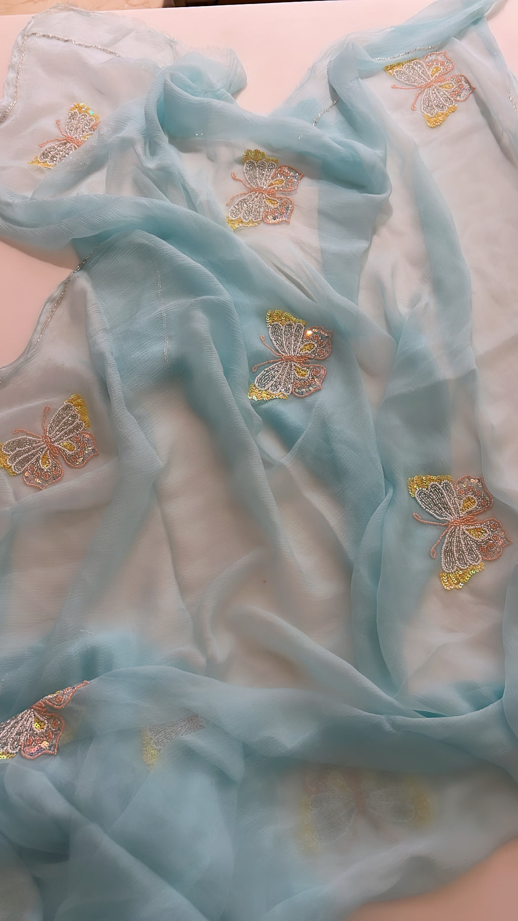 Multicolour butterfly Aqua saree